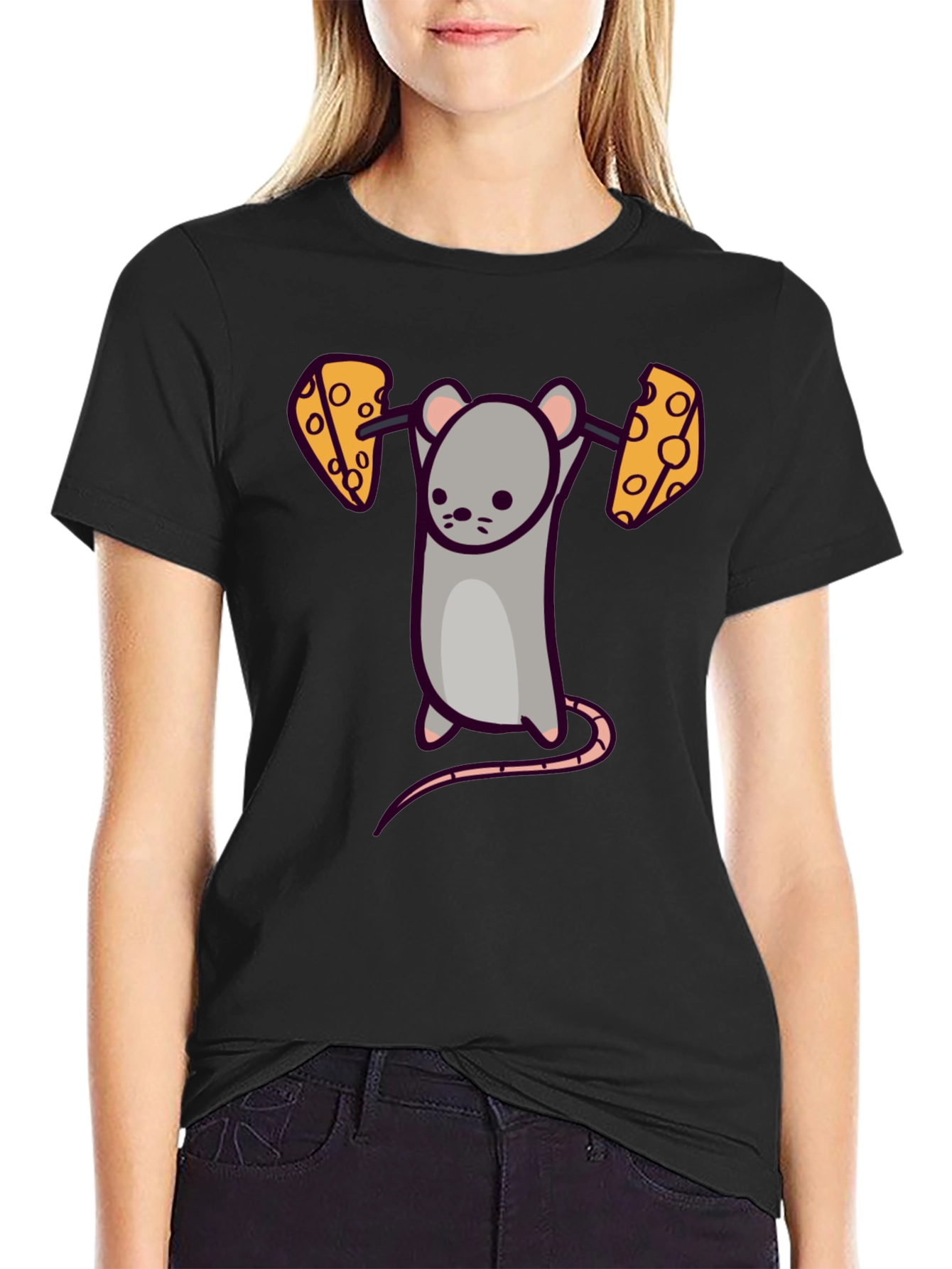 Funny Mouse Lifting Cheese Barbell T-Shirt