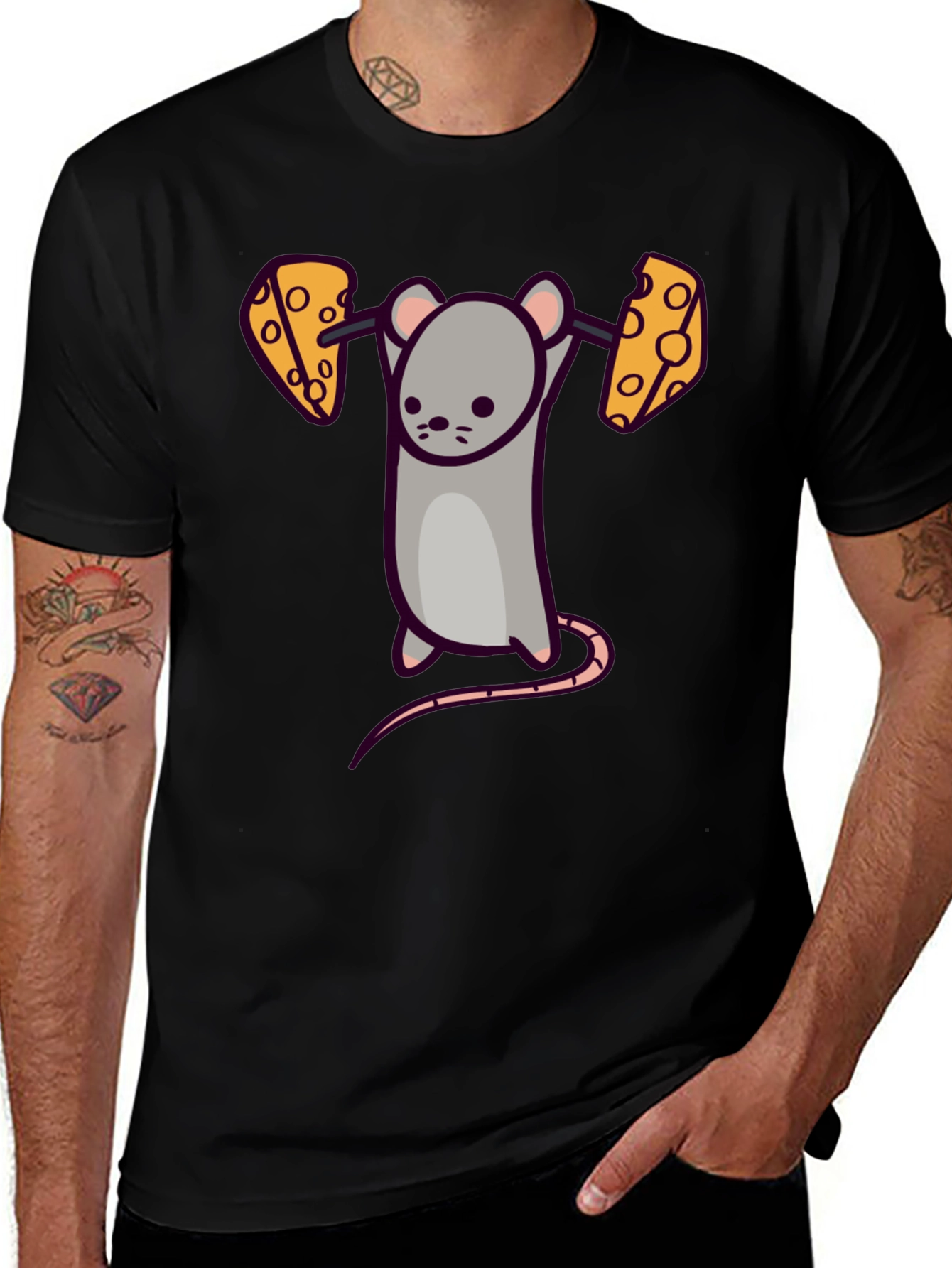 Funny Mouse Lifting Cheese Barbell T-Shirt