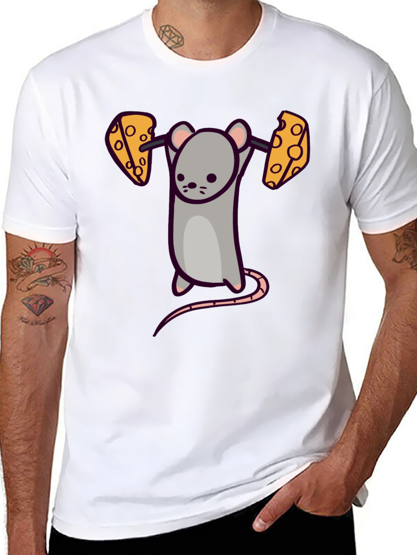 Funny Mouse Lifting Cheese Barbell T-Shirt