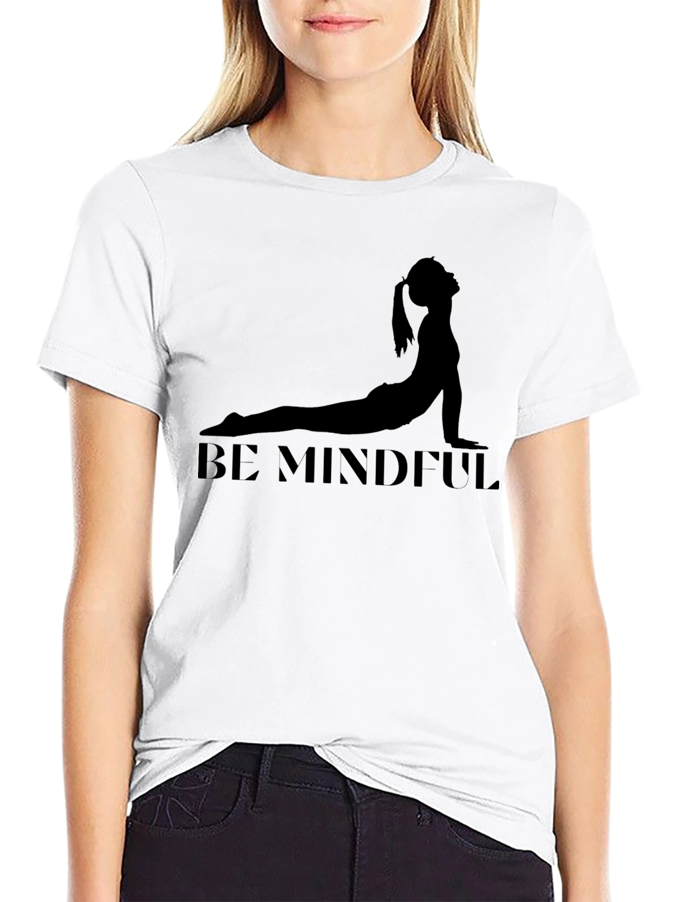 Be Mindful Yoga Pose Black T-Shirt