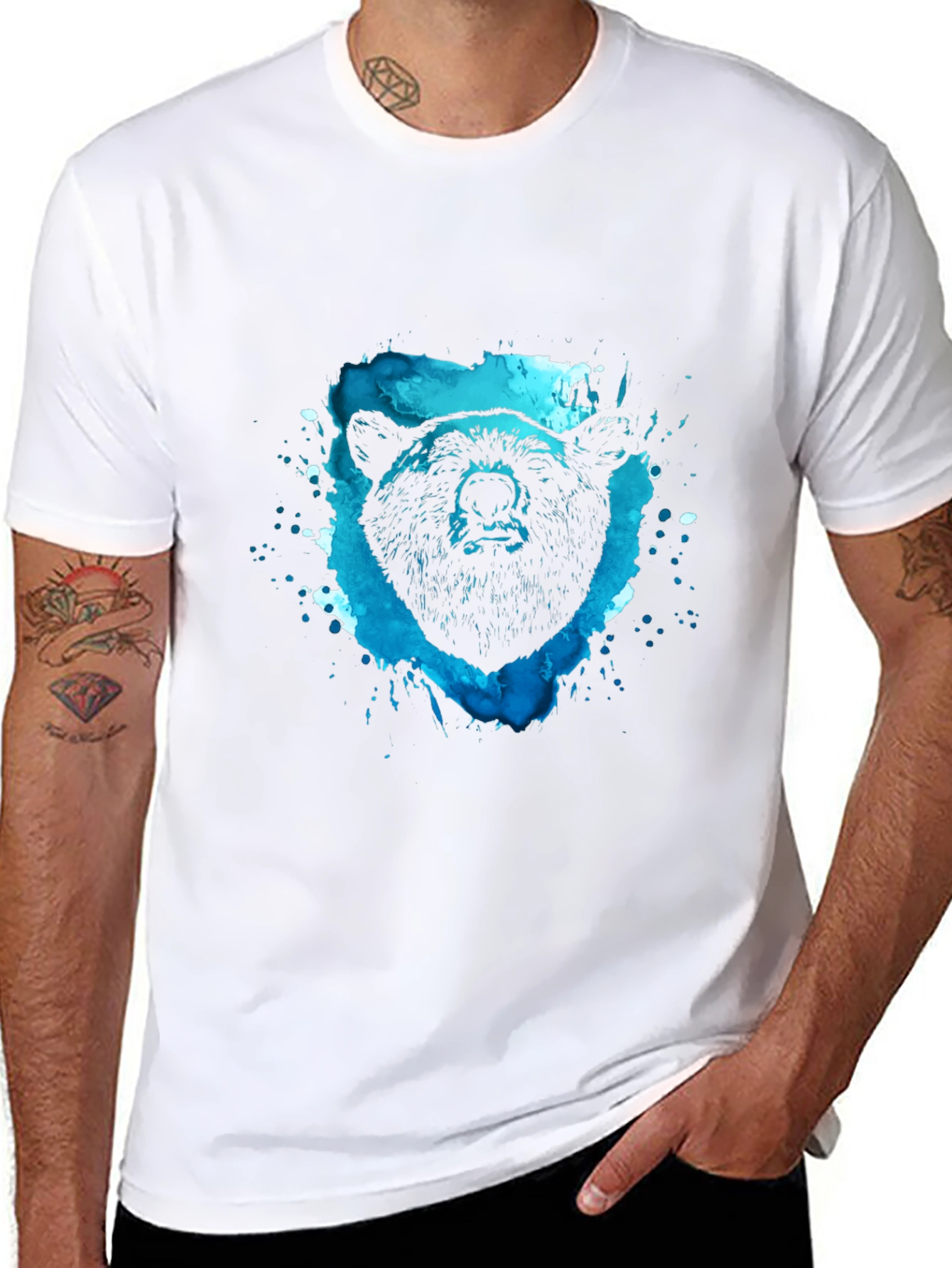 Bear Graphic Tee - Black Cotton Blend Shirt