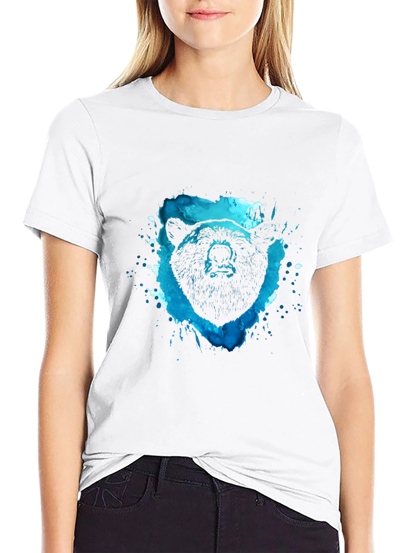Bear Graphic Tee - Black Cotton Blend Shirt
