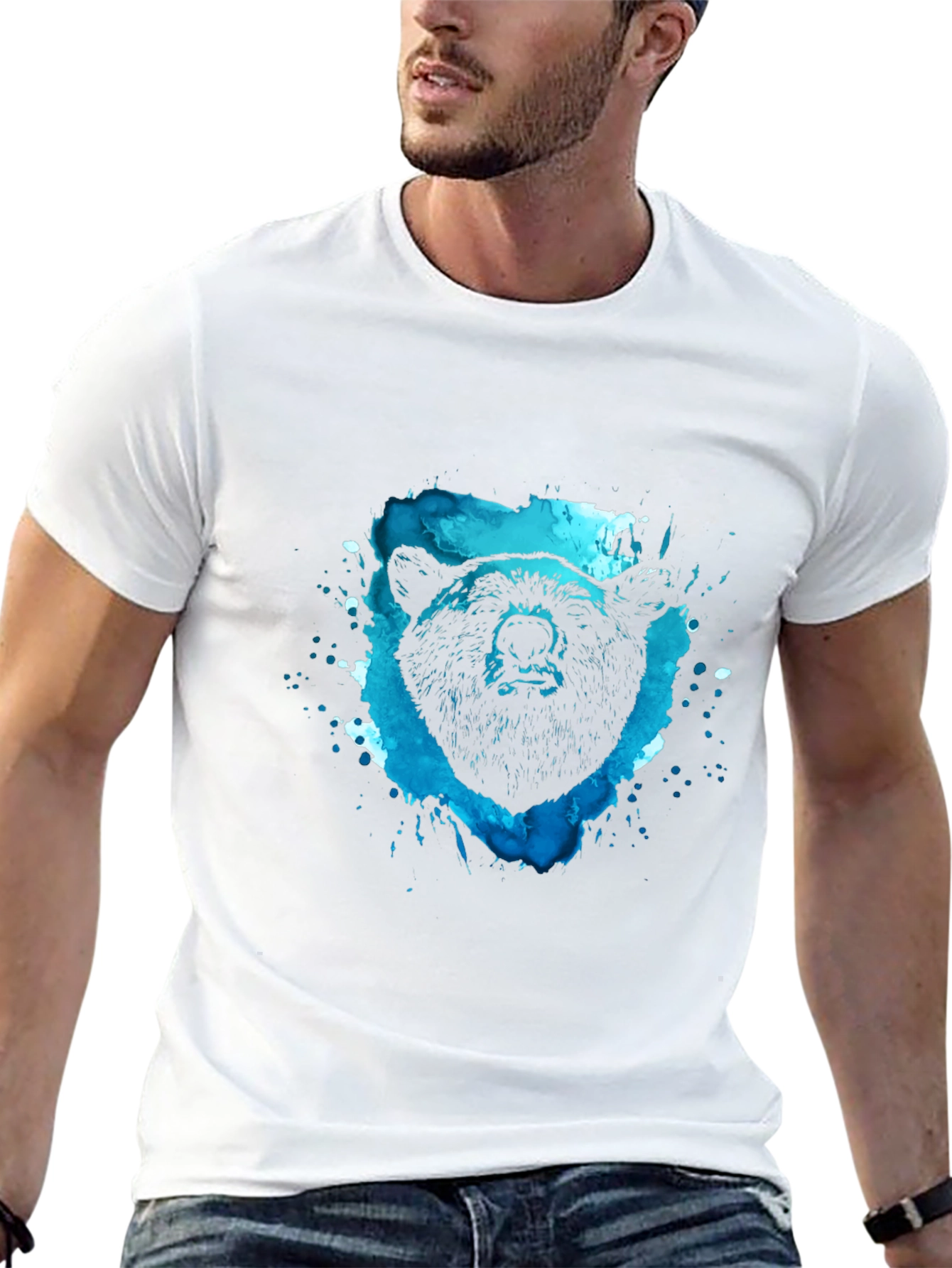 Bear Graphic Tee - Black Cotton Blend Shirt