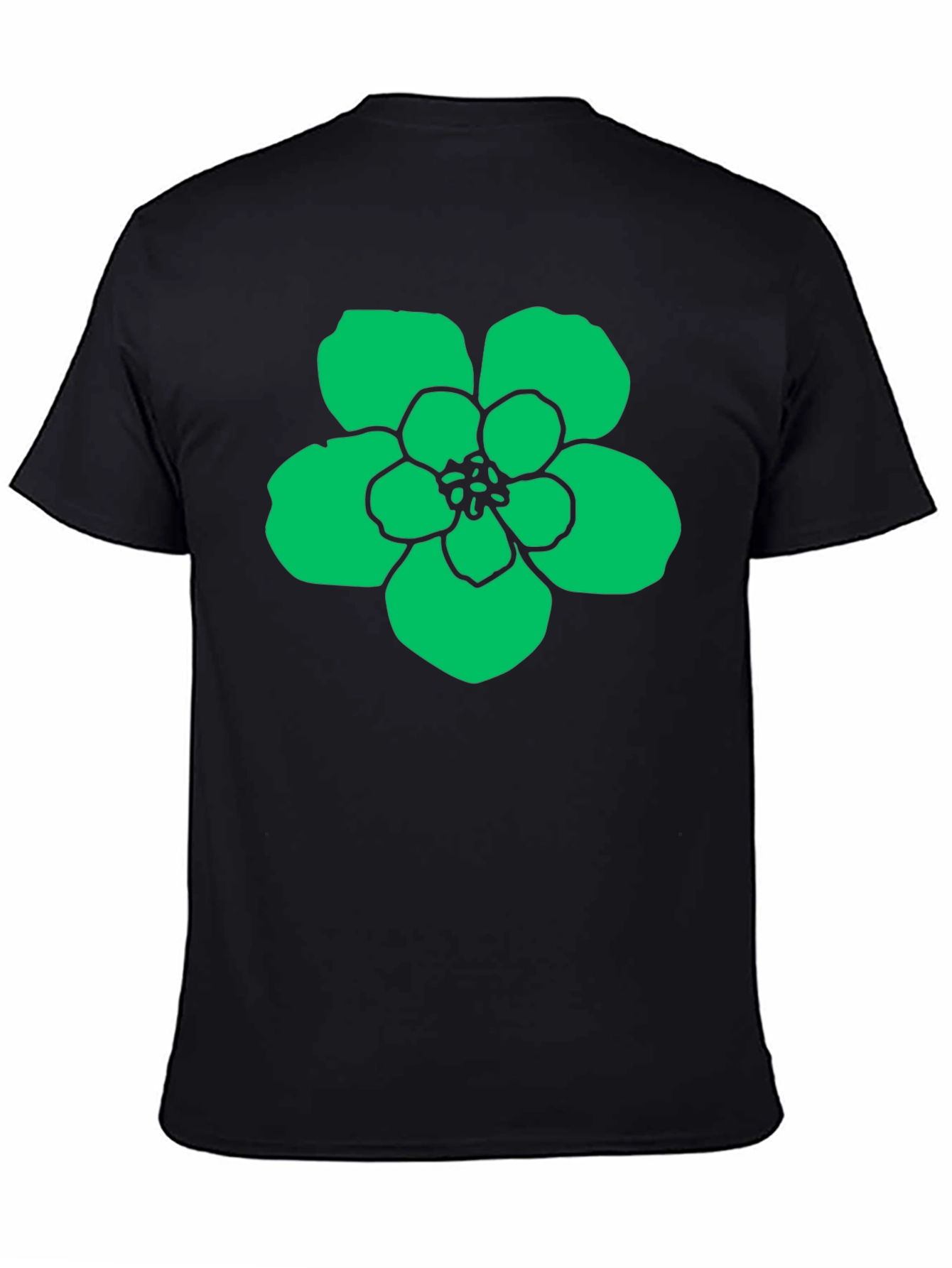 Green Flower Graphic Black T-Shirt