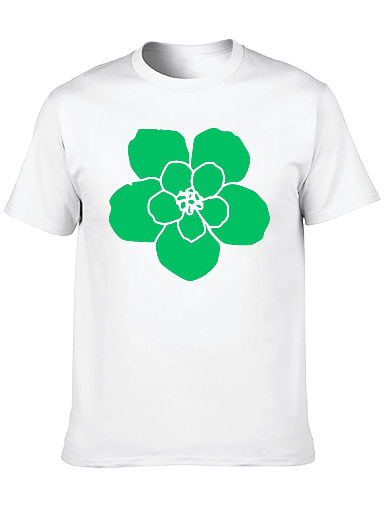 Green Flower Graphic Black T-Shirt
