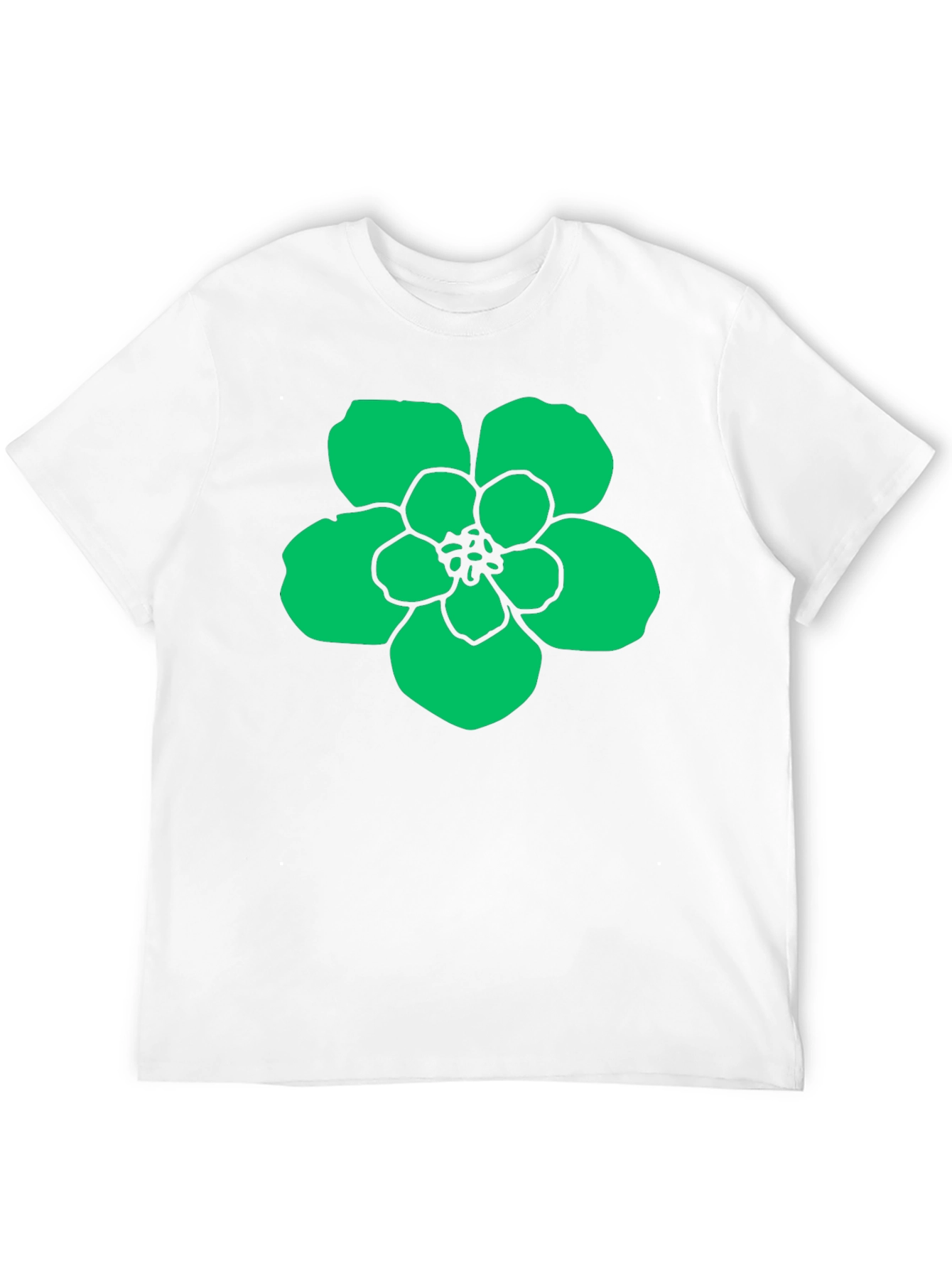 Green Flower Graphic Black T-Shirt