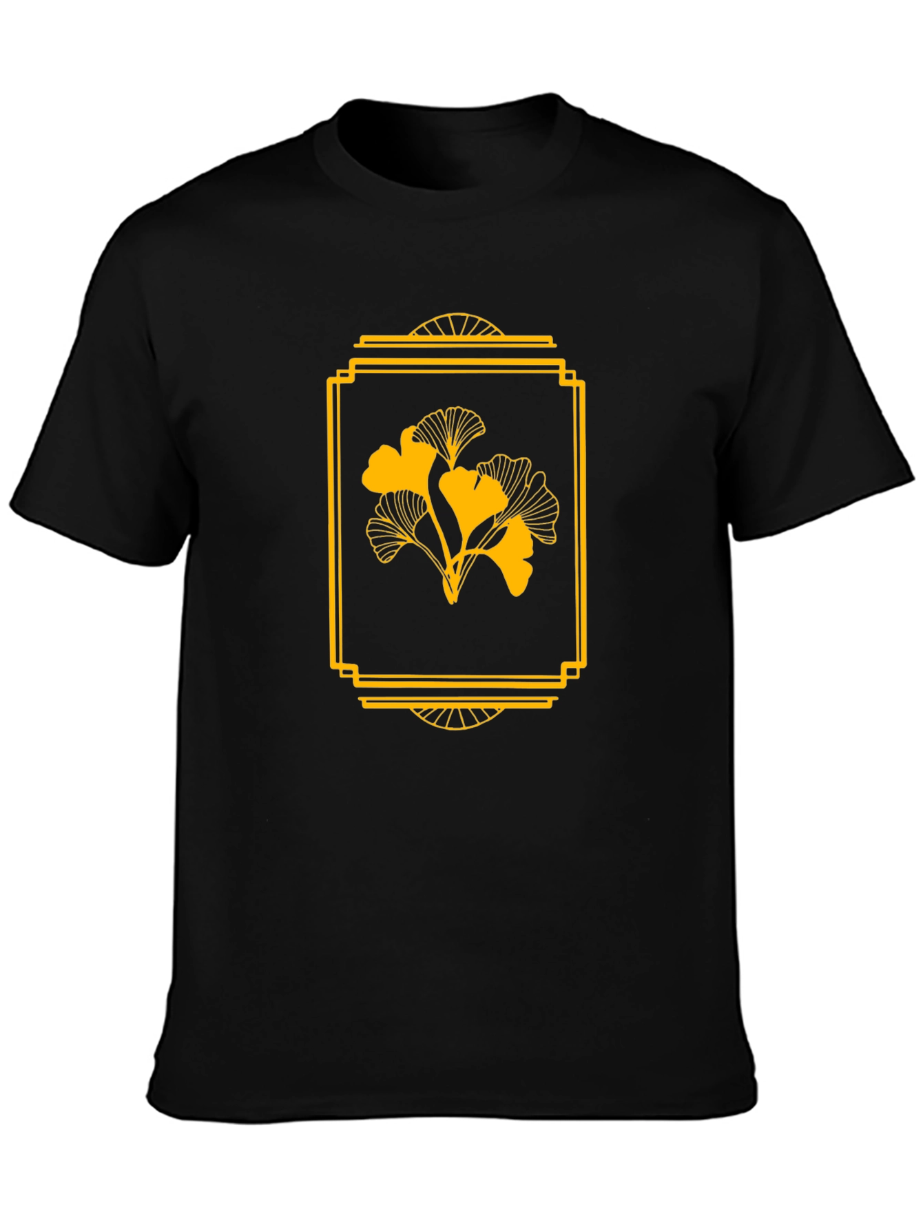 Ginkgo Leaf Art Deco Style Black T-Shirt