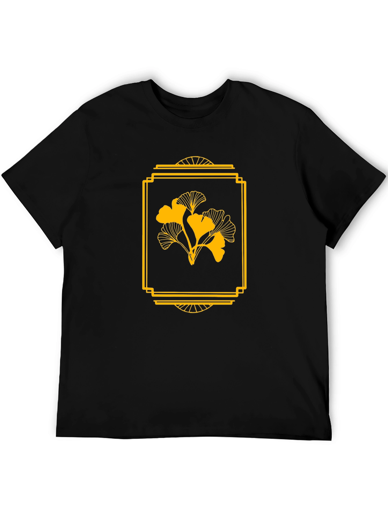 Ginkgo Leaf Art Deco Style Black T-Shirt
