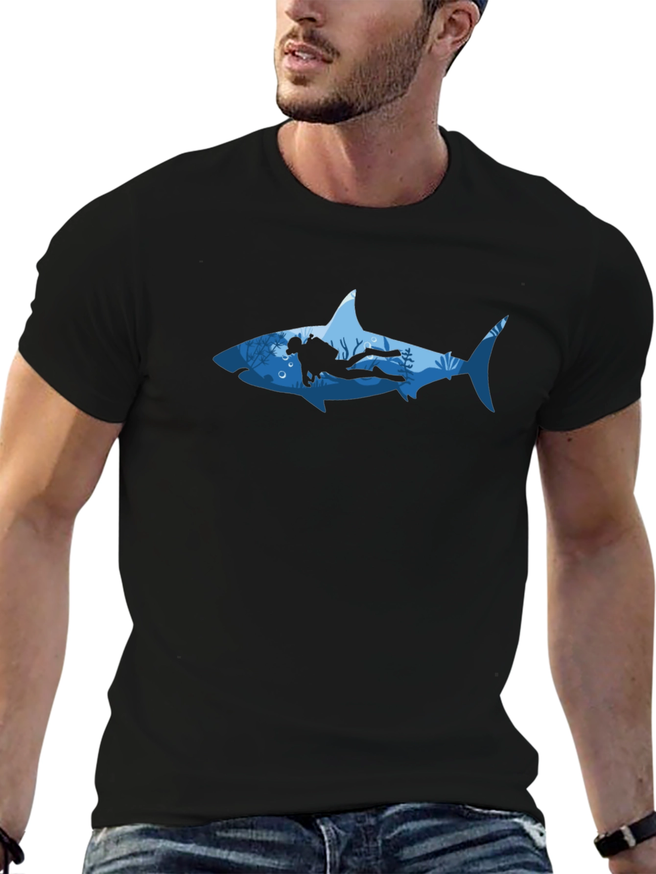 Diver Shark Graphic Tee - Ocean Lover Shirt