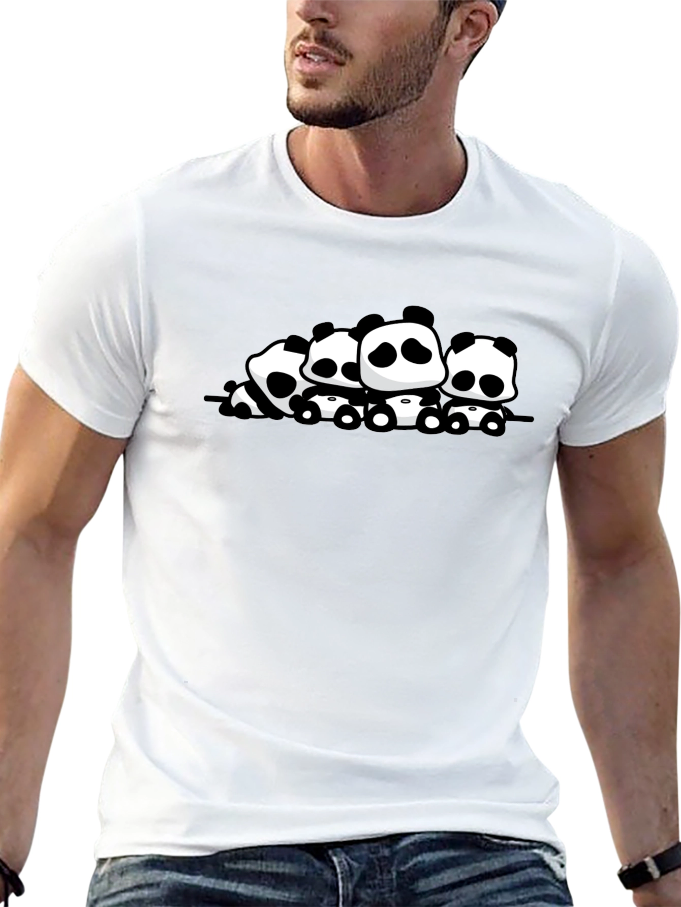 Cute Panda Family Graphic Black T-Shirt