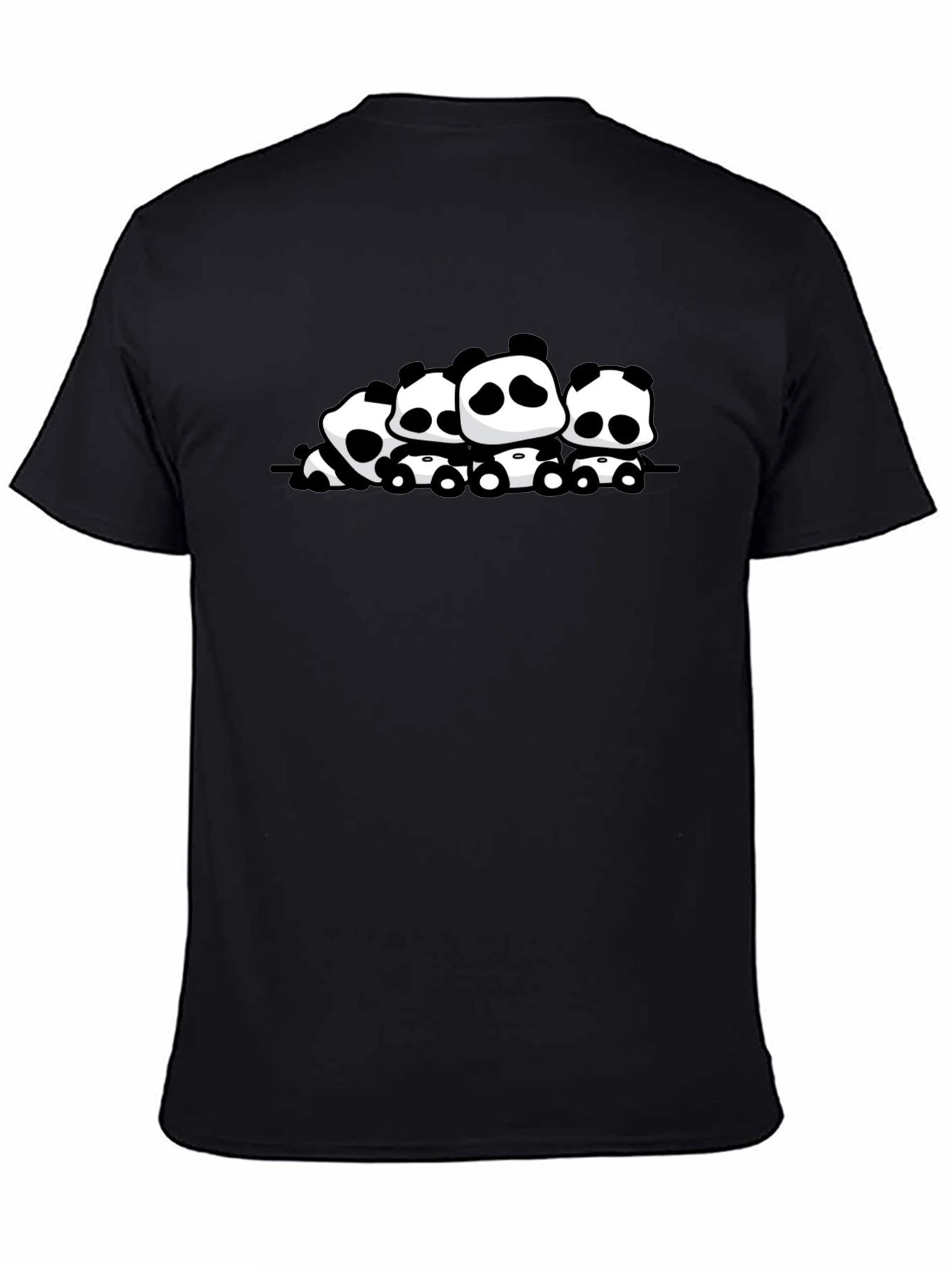 Cute Panda Family Graphic Black T-Shirt