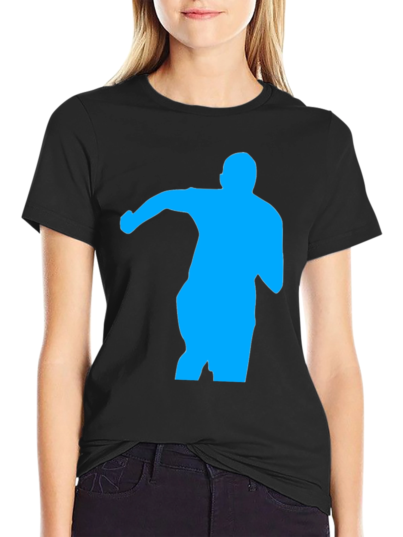 Mens Black T-Shirt with Blue Silhouette Graphic