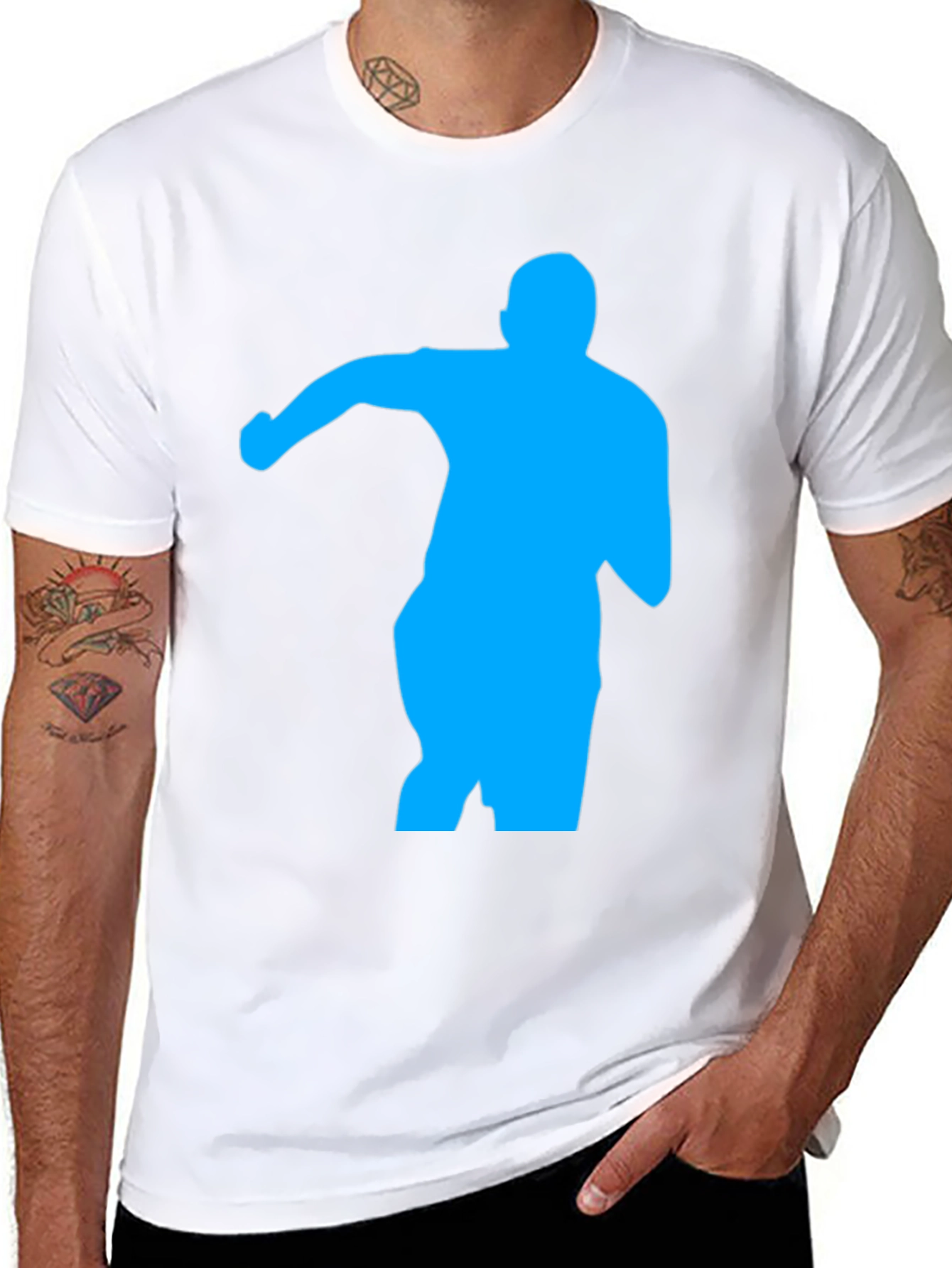 Mens Black T-Shirt with Blue Silhouette Graphic