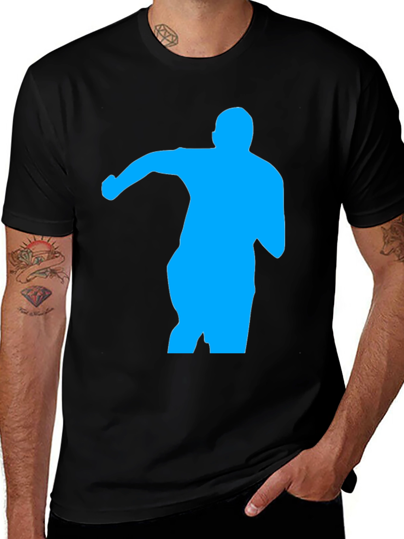 Mens Black T-Shirt with Blue Silhouette Graphic