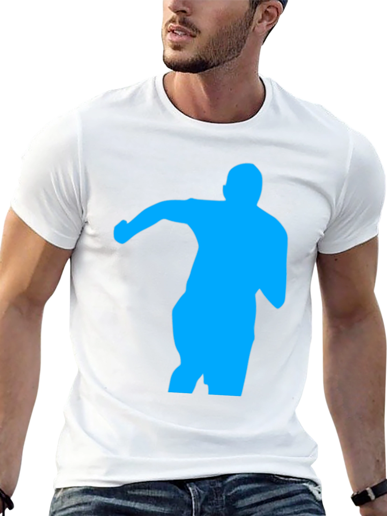 Mens Black T-Shirt with Blue Silhouette Graphic