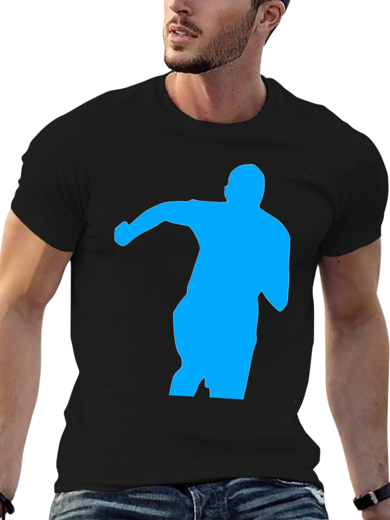 Mens Black T-Shirt with Blue Silhouette Graphic