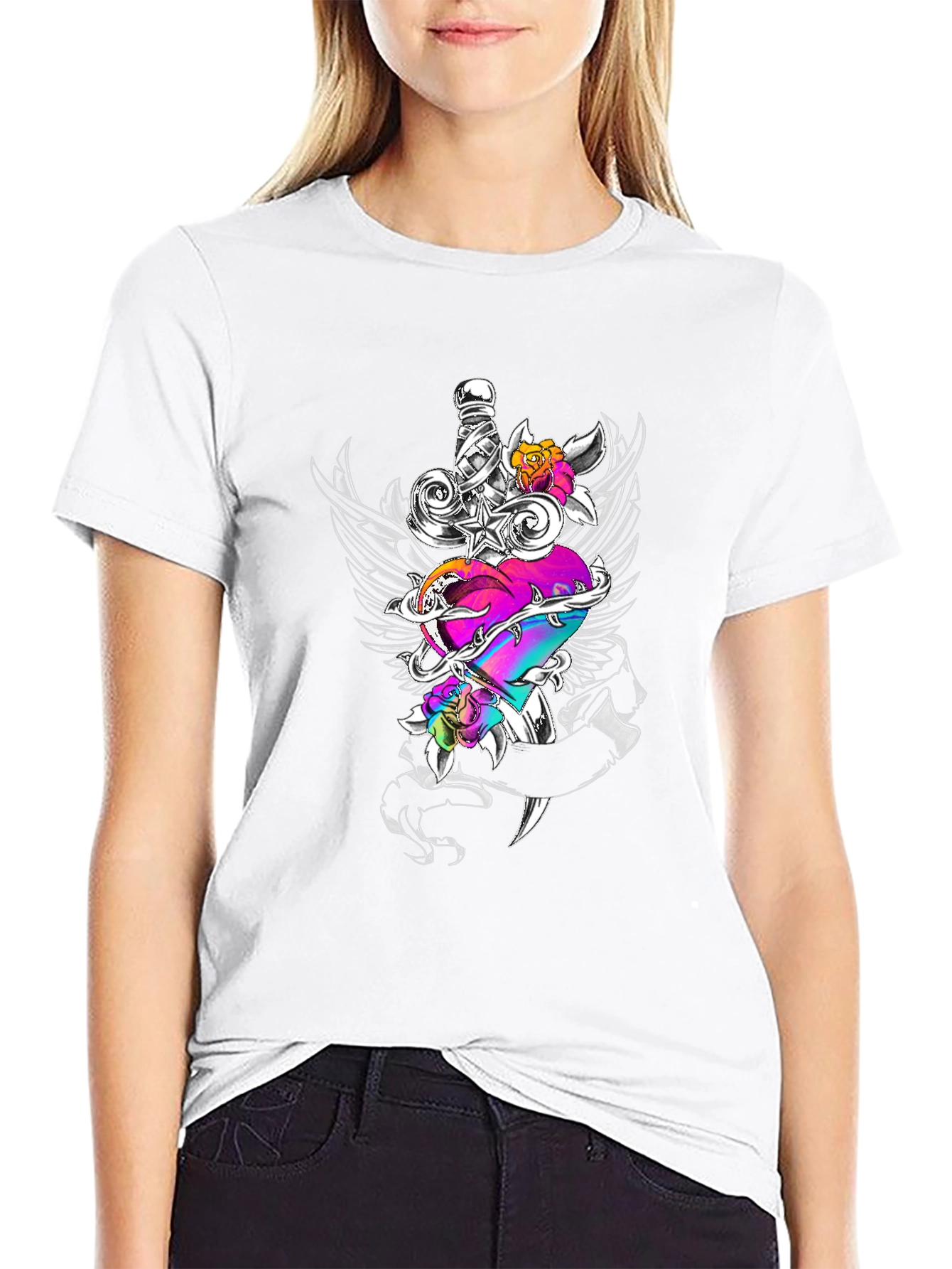 Heart Dagger Graphic Tee - Black
