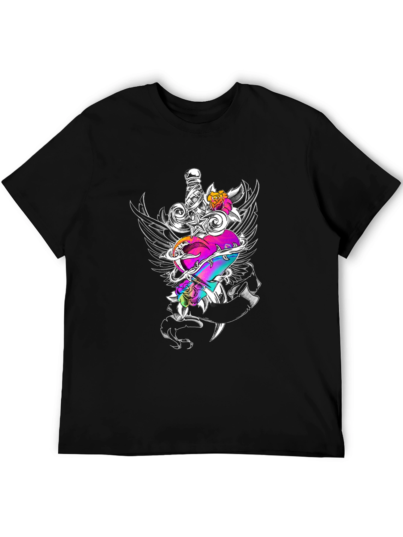 Heart Dagger Graphic Tee - Black