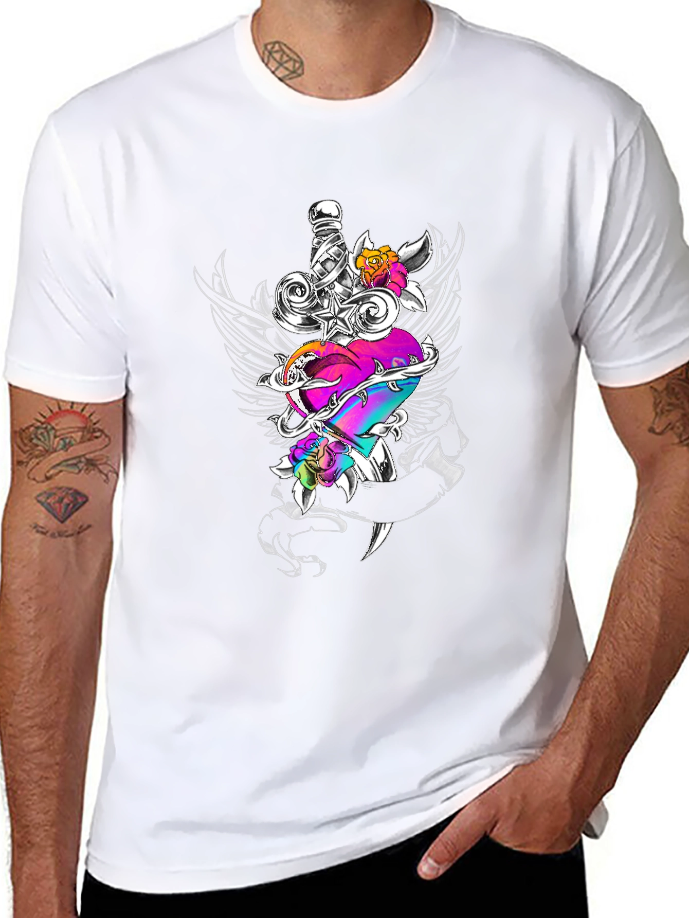 Heart Dagger Graphic Tee - Black