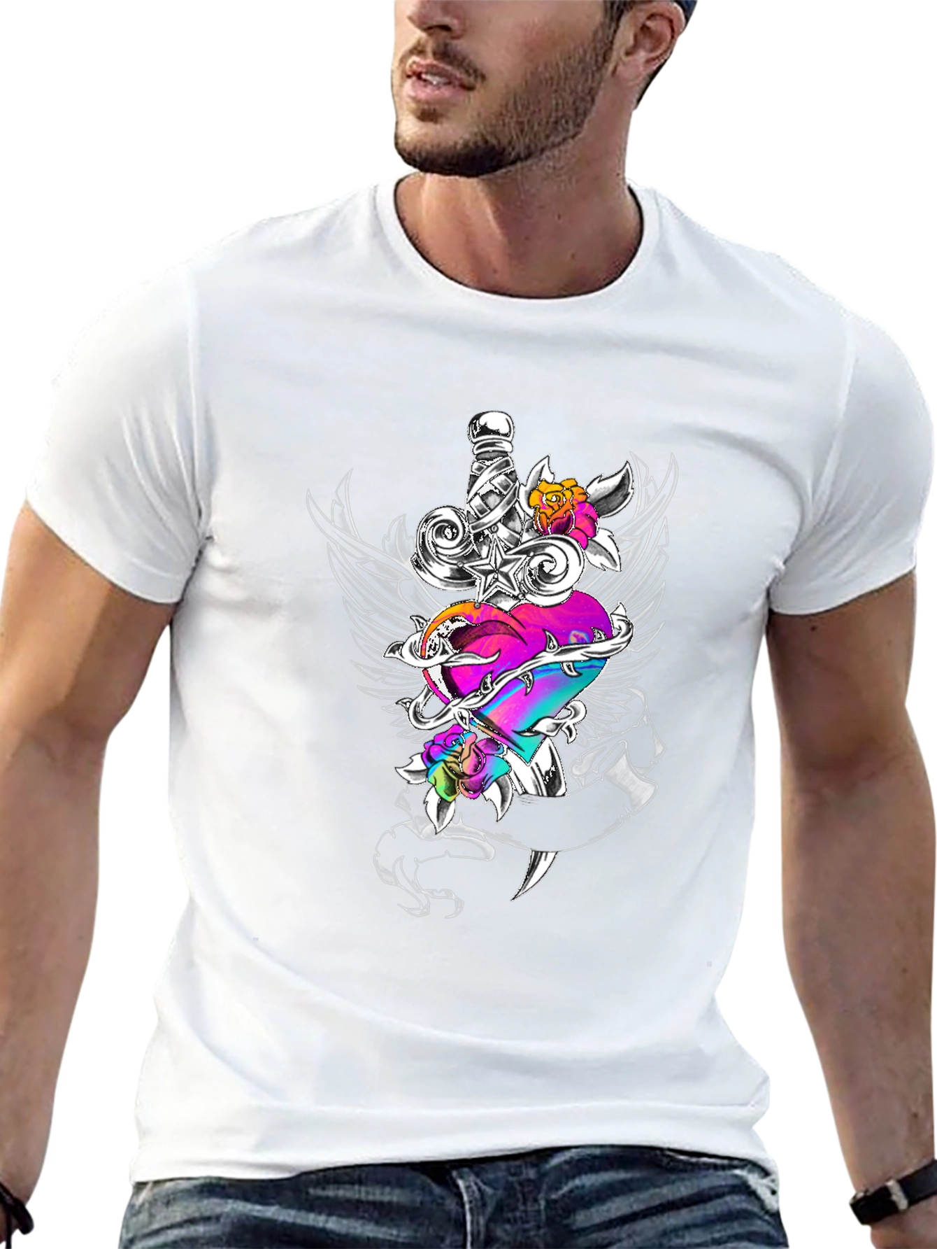 Heart Dagger Graphic Tee - Black