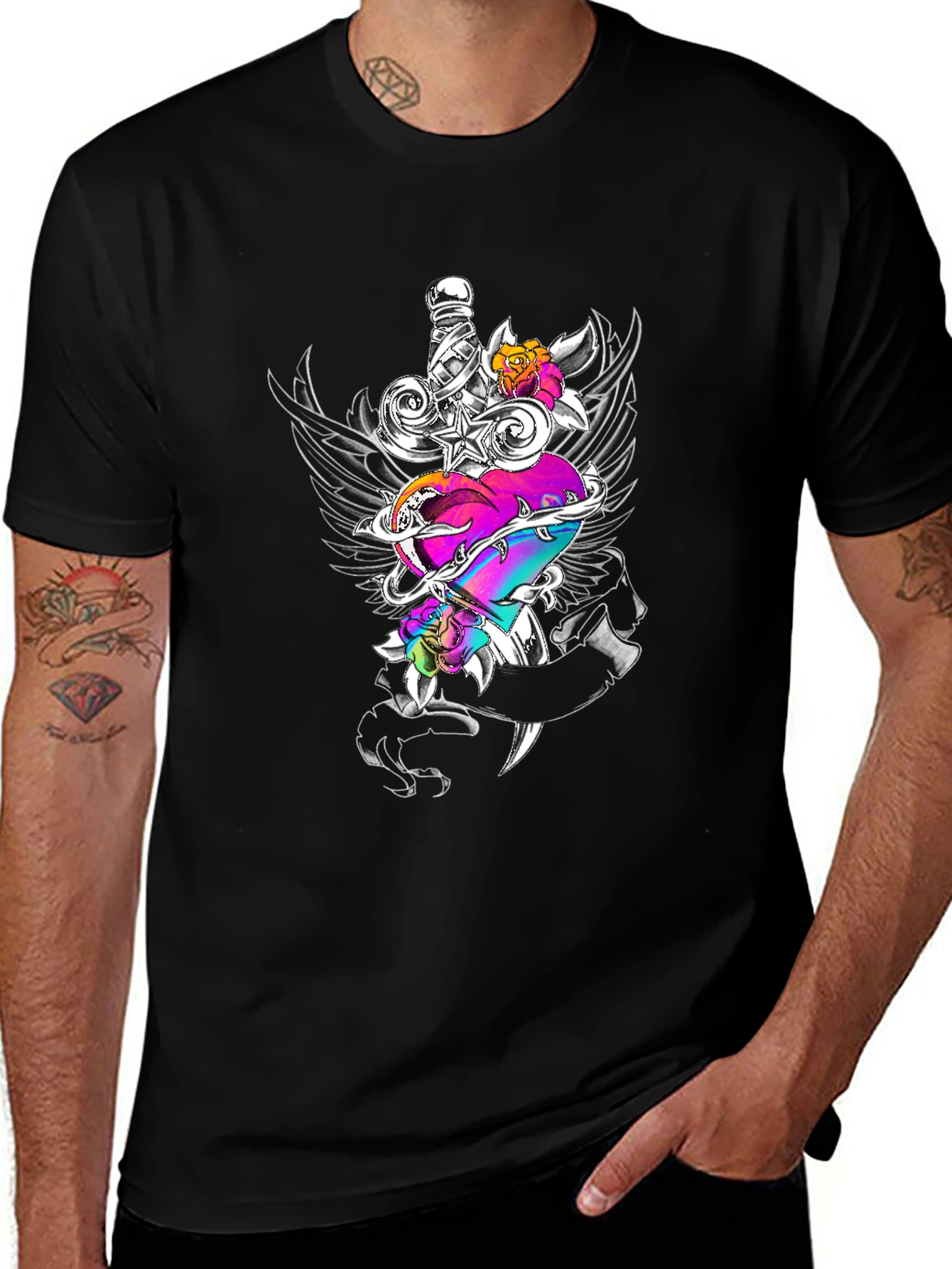 Heart Dagger Graphic Tee - Black