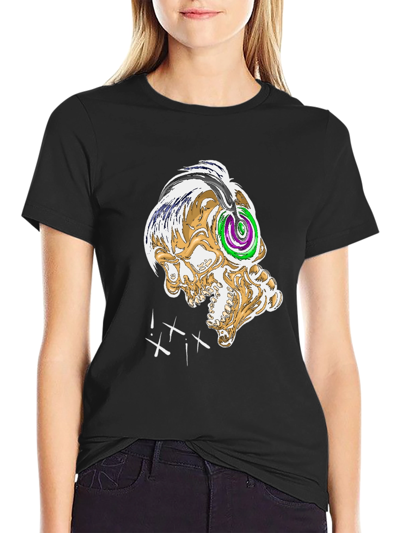 Skull Graphic Tee - Black Crew Neck