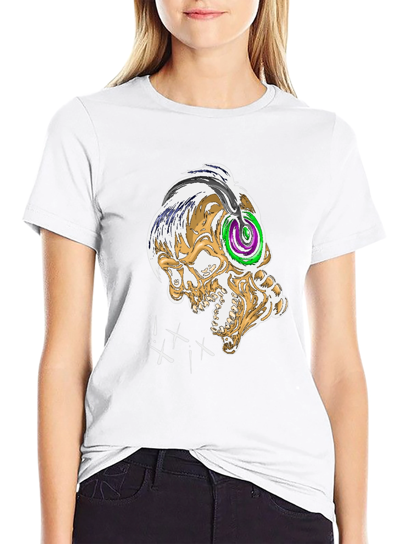 Skull Graphic Tee - Black Crew Neck