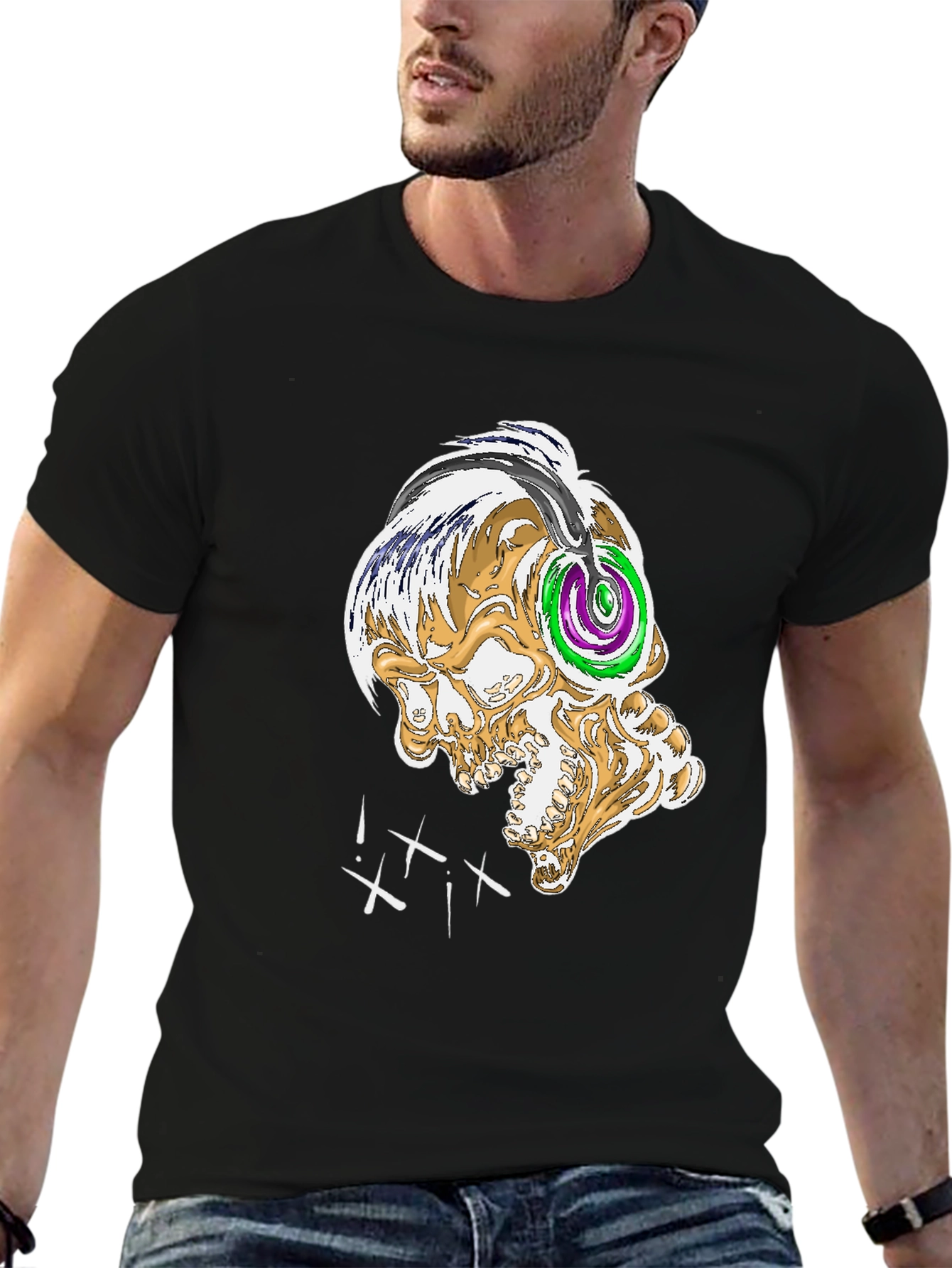 Skull Graphic Tee - Black Crew Neck