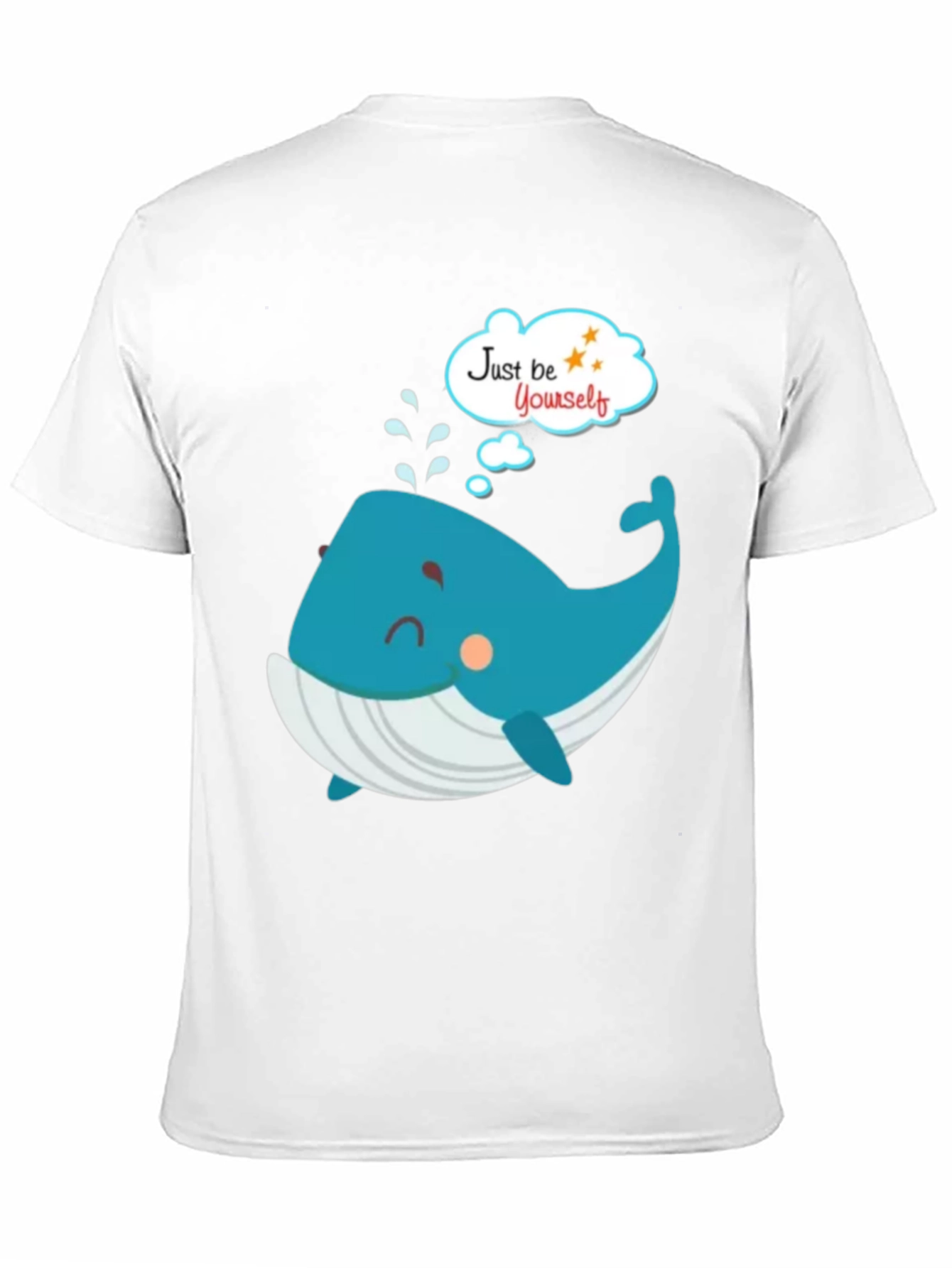 Cartoon Whale Just Be Yourself Black Graphic T-Shirt