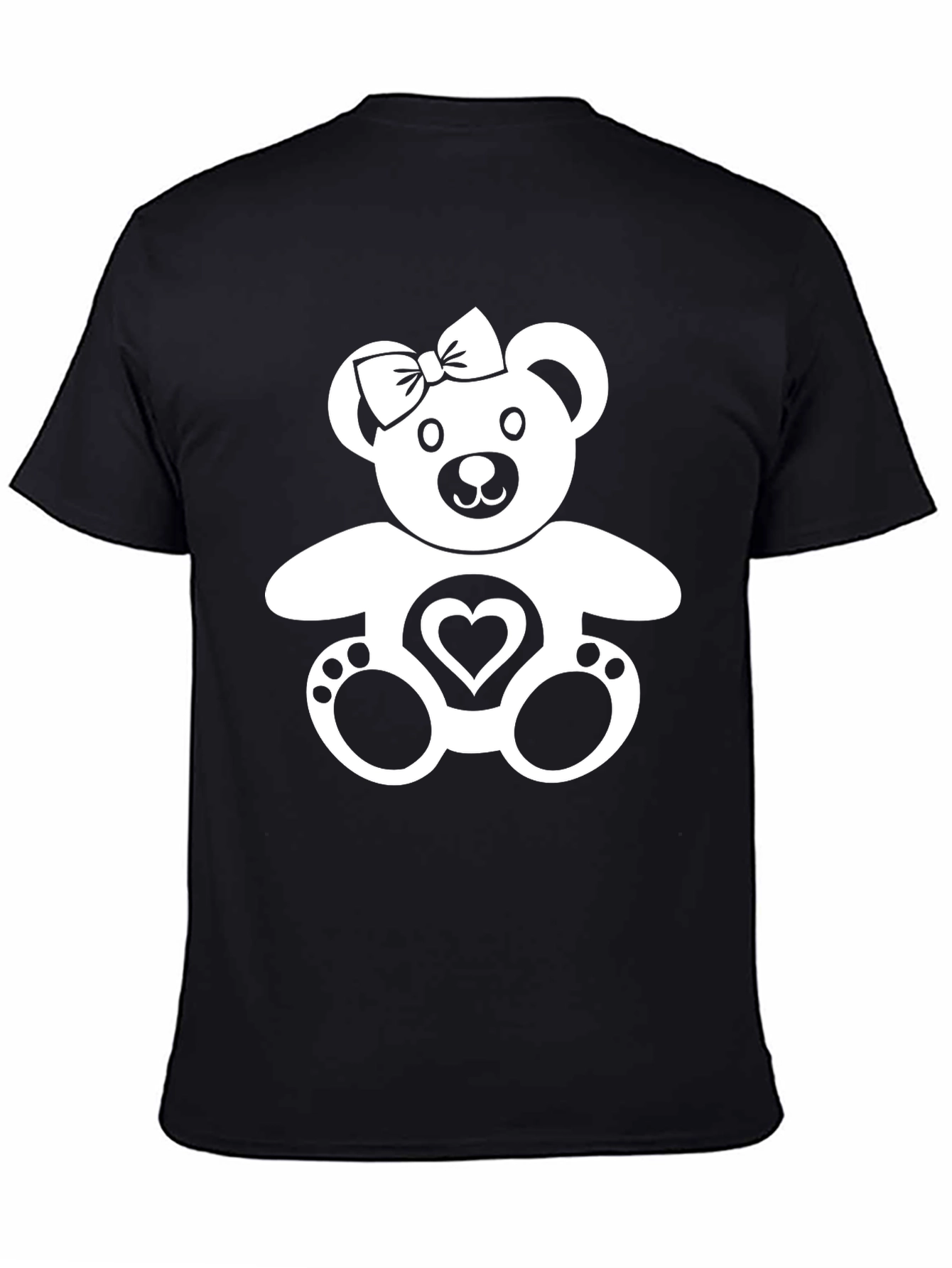 Cute Teddy Bear Heart Graphic Black T-Shirt