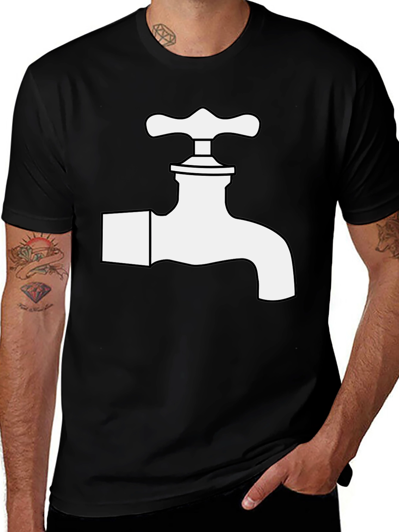 Faucet Graphic Tee - Black Cotton Blend T-Shirt