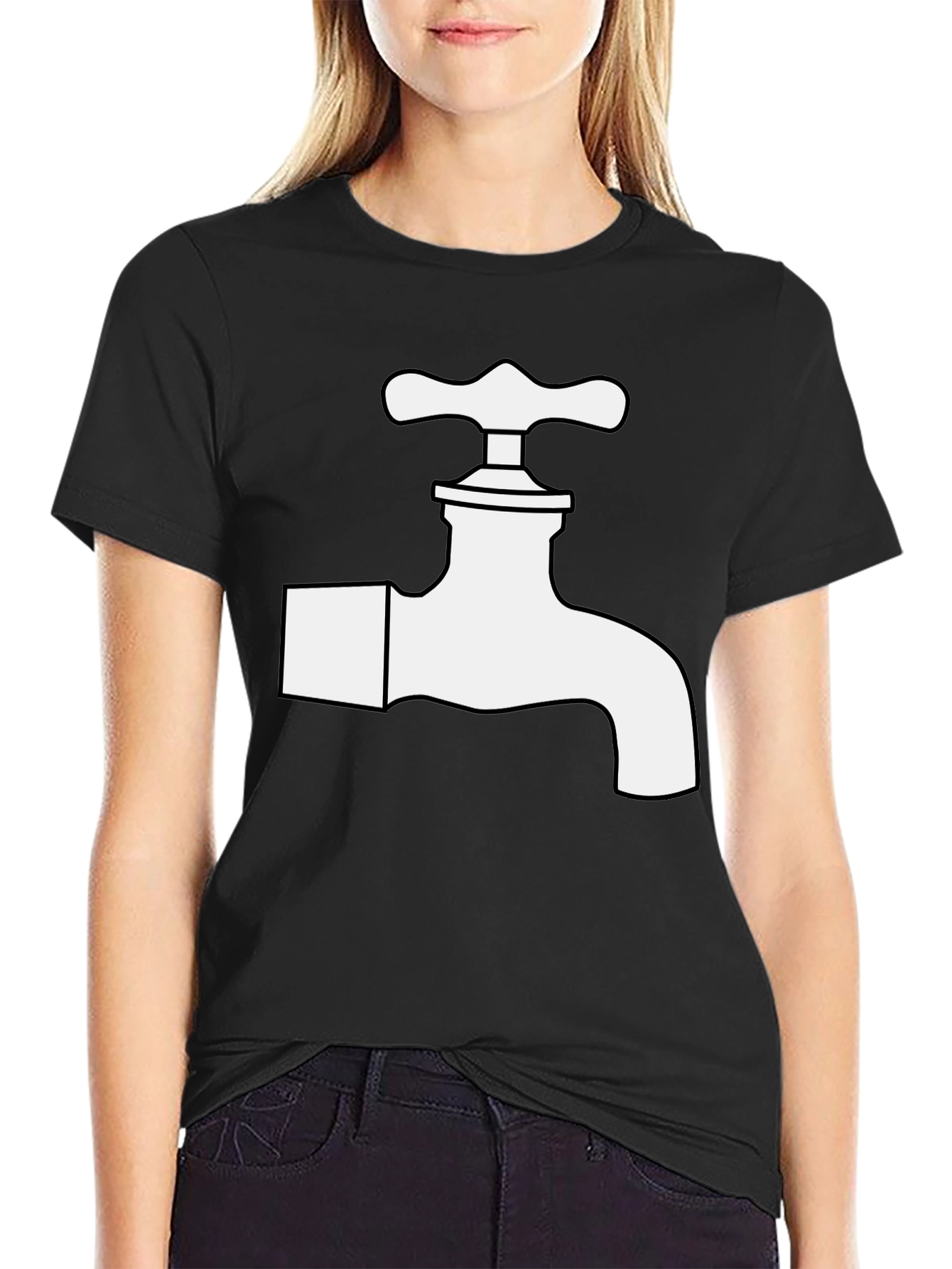 Faucet Graphic Tee - Black Cotton Blend T-Shirt