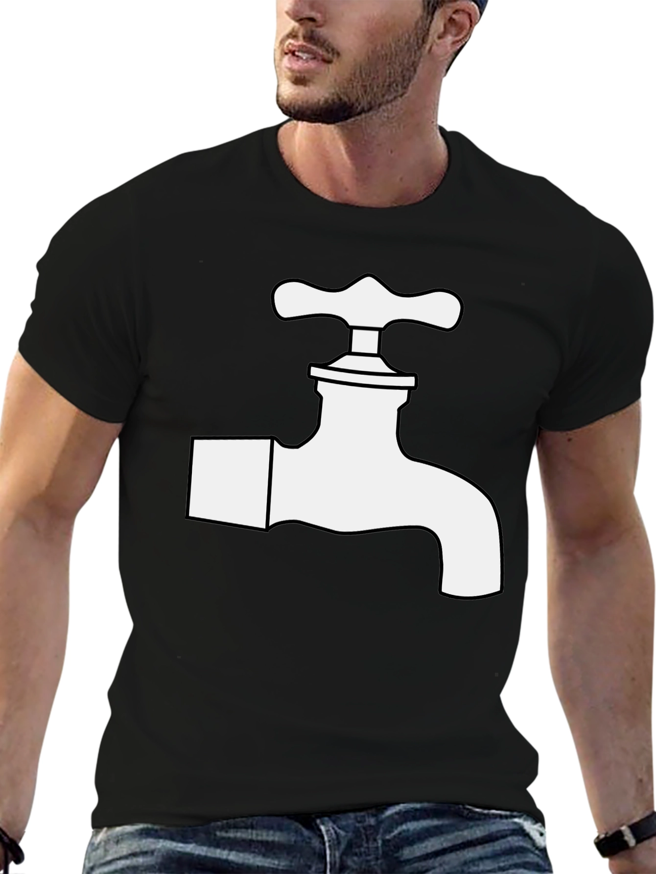 Faucet Graphic Tee - Black Cotton Blend T-Shirt