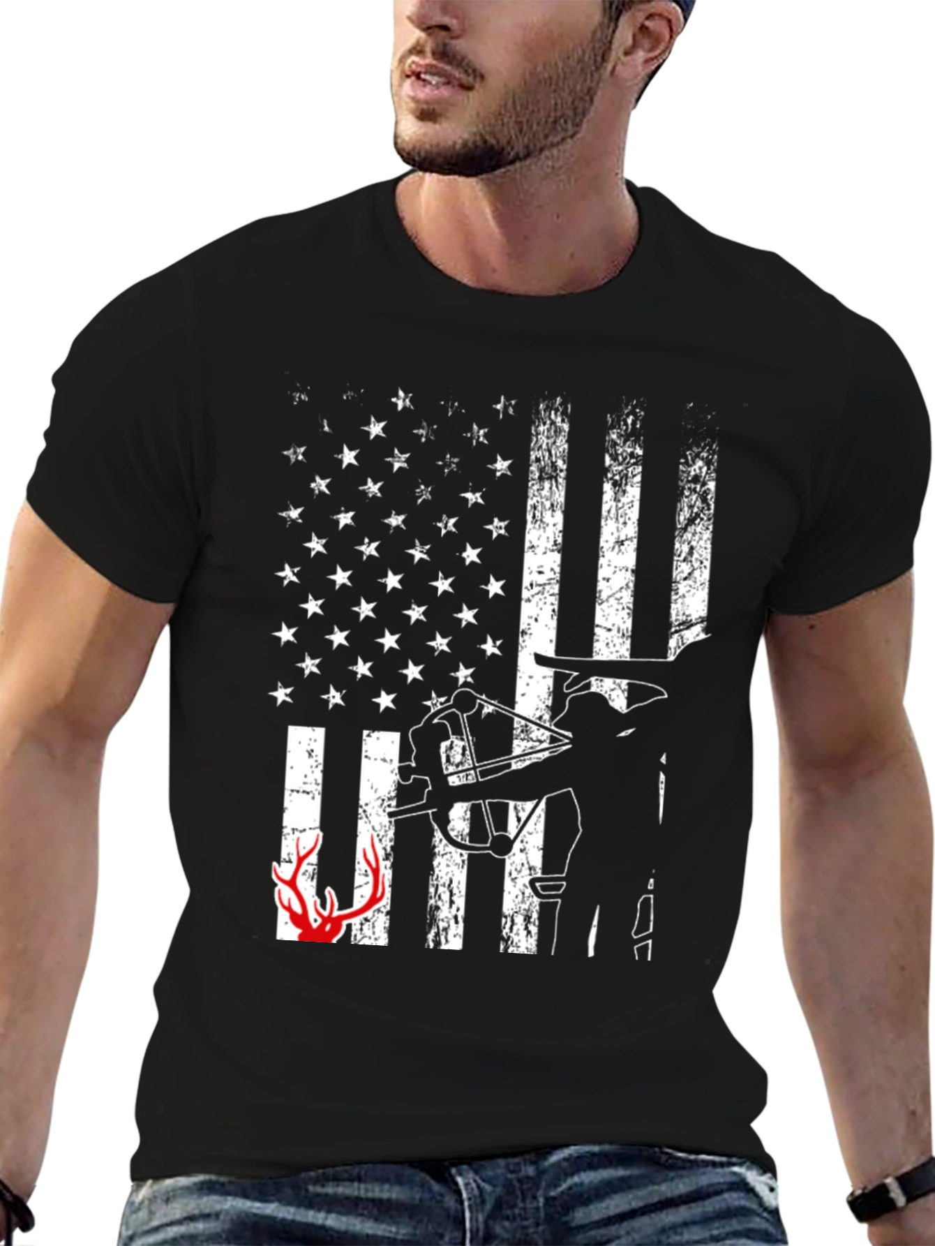 American Flag Bow Hunter T-Shirt - Deer Hunting Tee