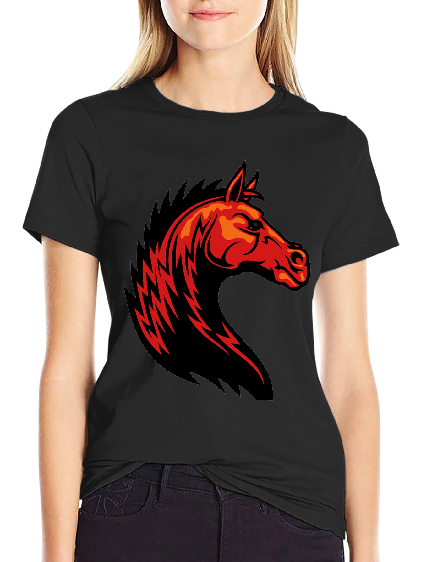 Fiery Horse Graphic T-Shirt - Black