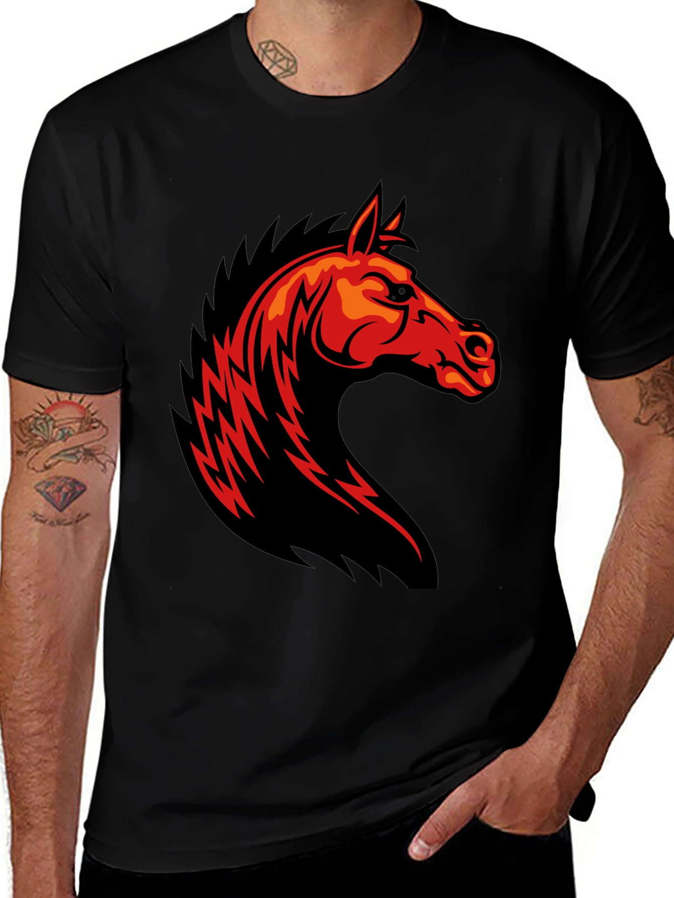 Fiery Horse Graphic T-Shirt - Black