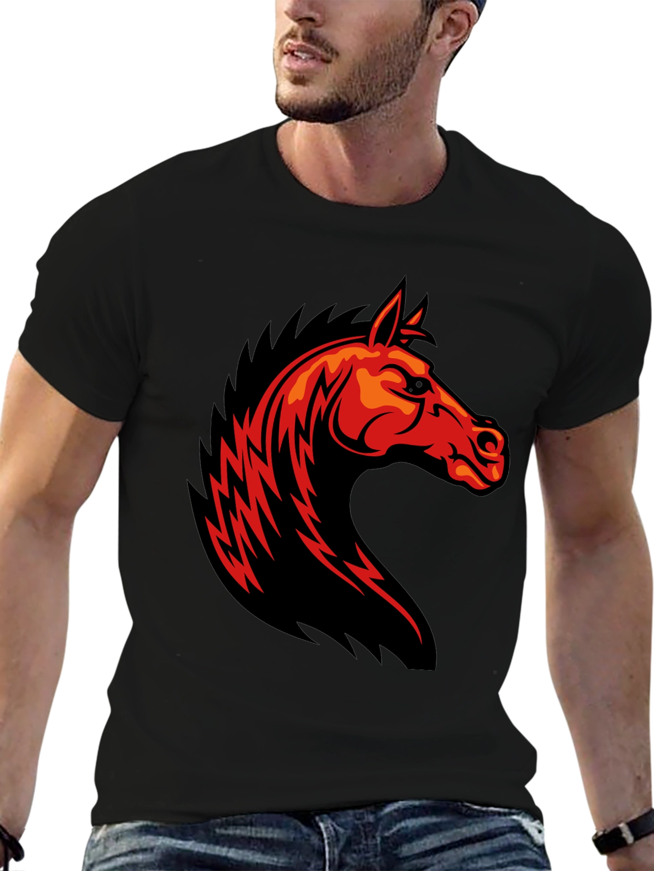 Fiery Horse Graphic T-Shirt - Black