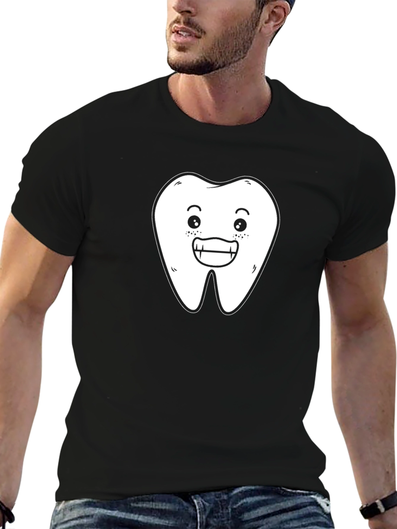 Funny Tooth Graphic T-Shirt - Black Cotton Tee
