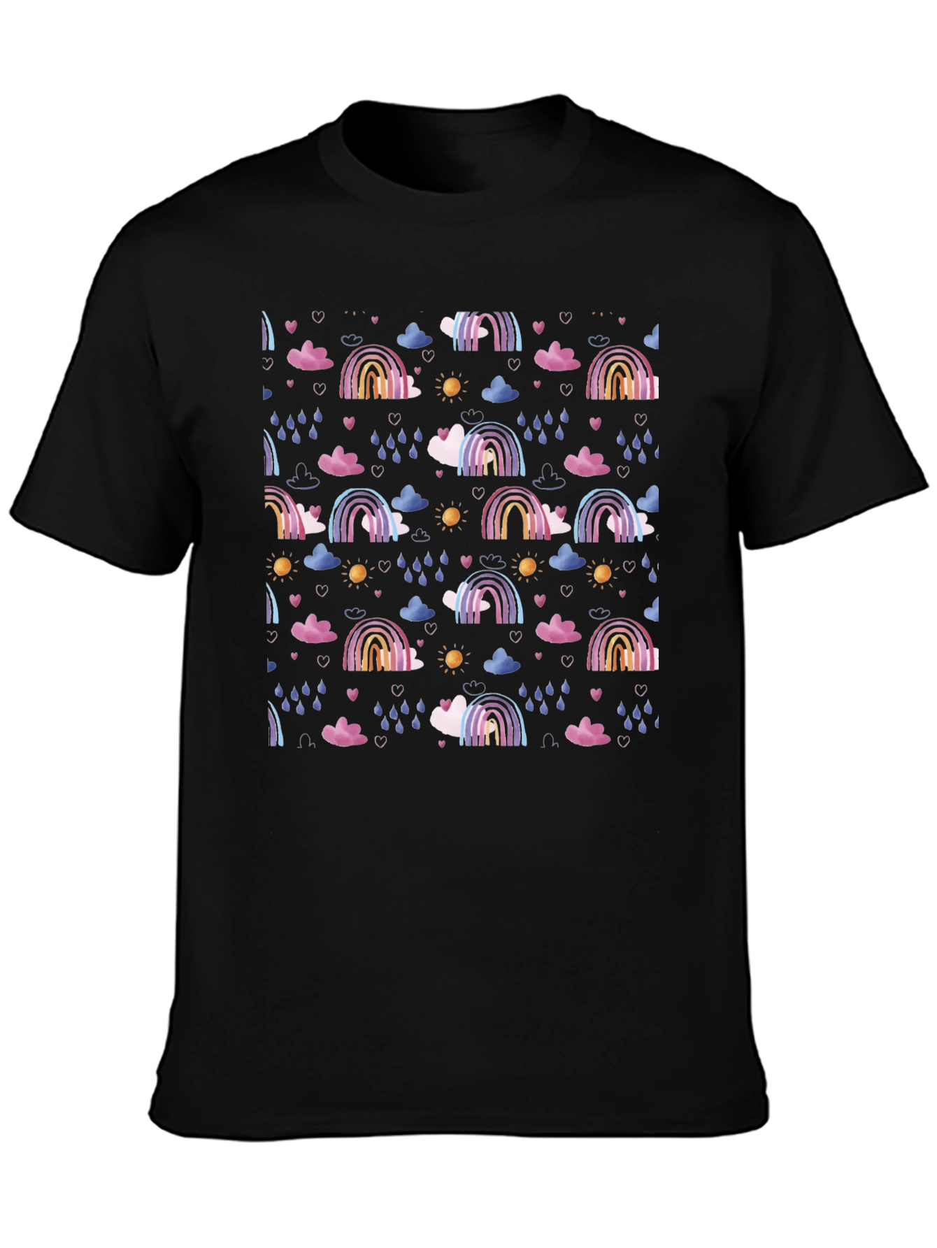 Rainbow Cloud Pattern Black T-Shirt