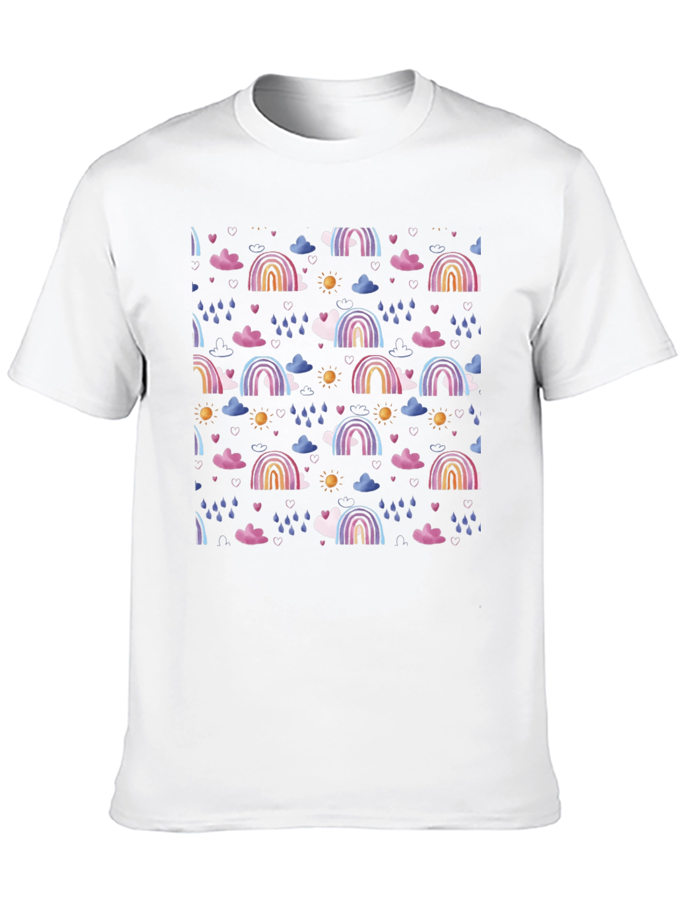 Rainbow Cloud Pattern Black T-Shirt