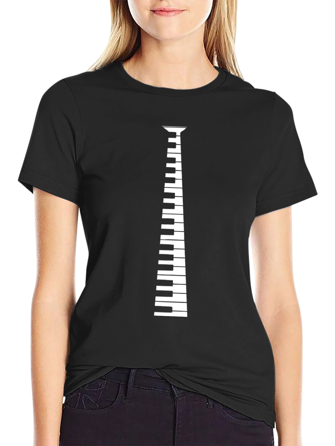 Piano Keys Necktie Design Black T-Shirt