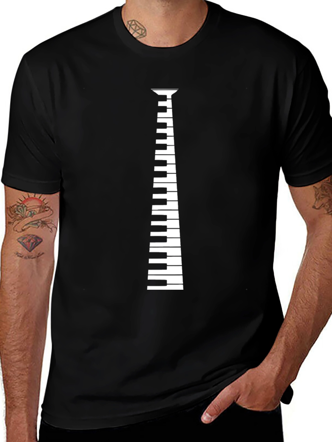 Piano Keys Necktie Design Black T-Shirt
