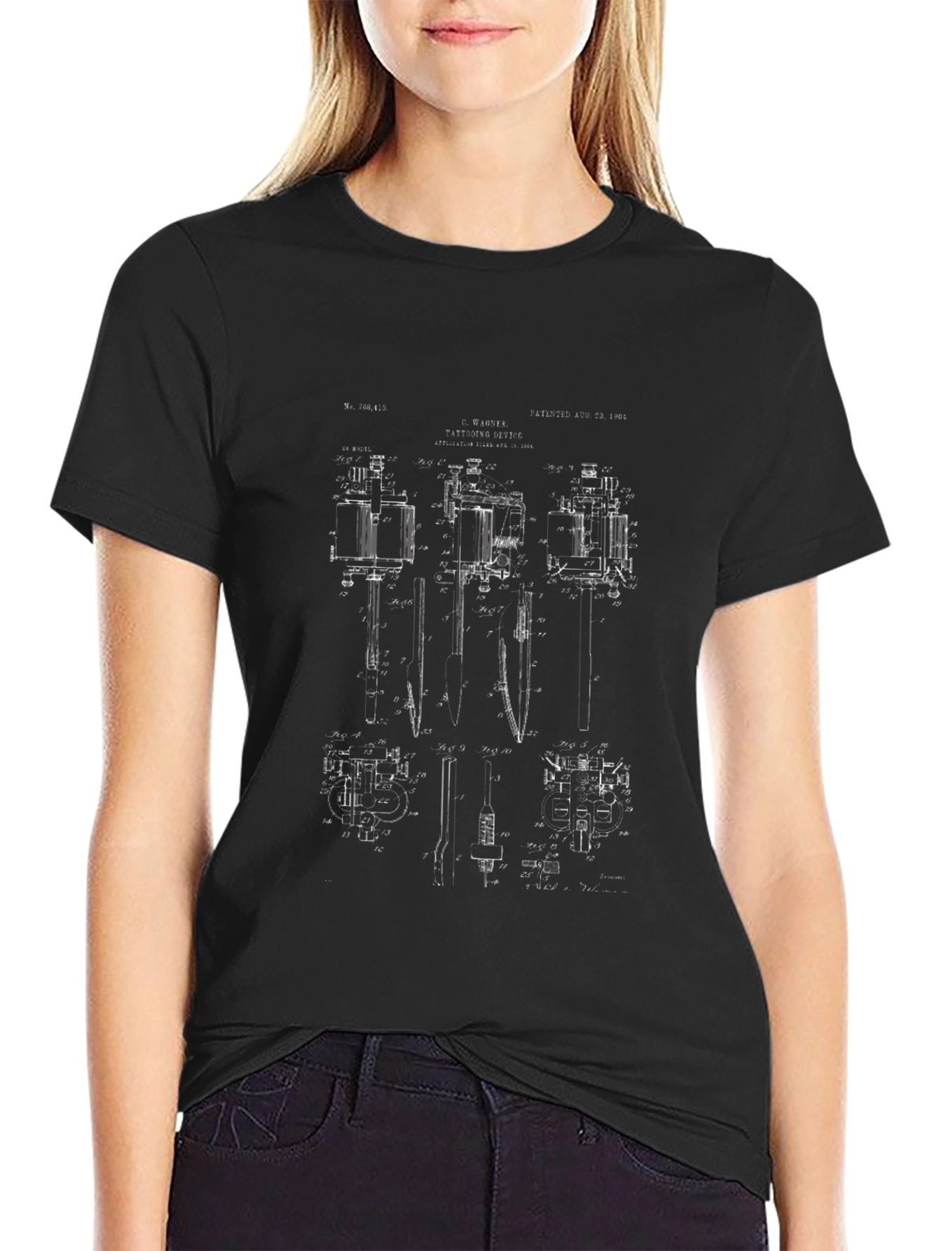 Abstract Blueprint Graphic Black T-Shirt