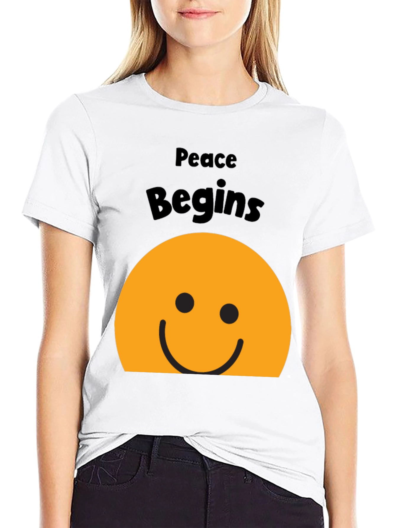 Peace Begins Smiley Face T-Shirt - Black