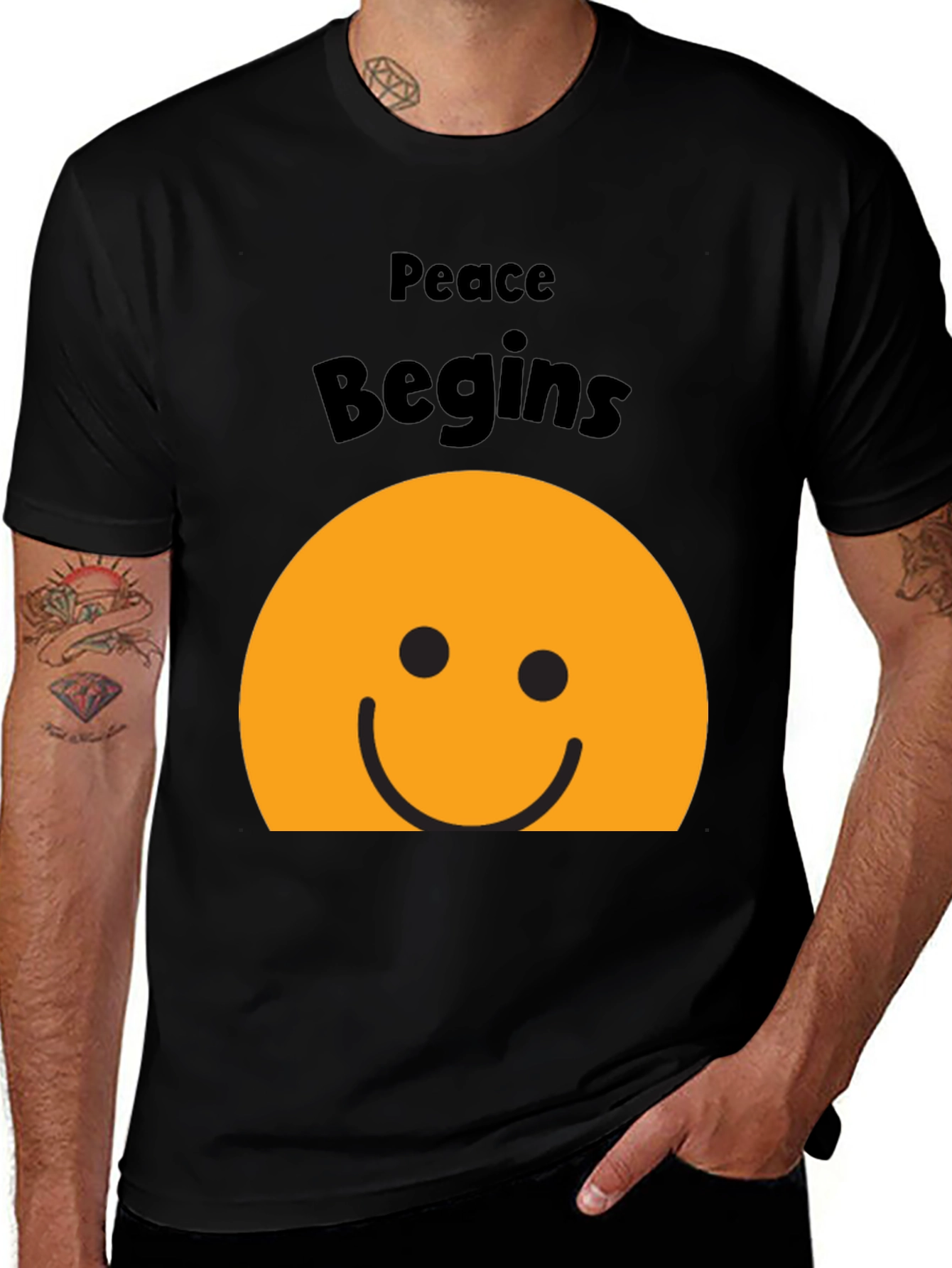 Peace Begins Smiley Face T-Shirt - Black