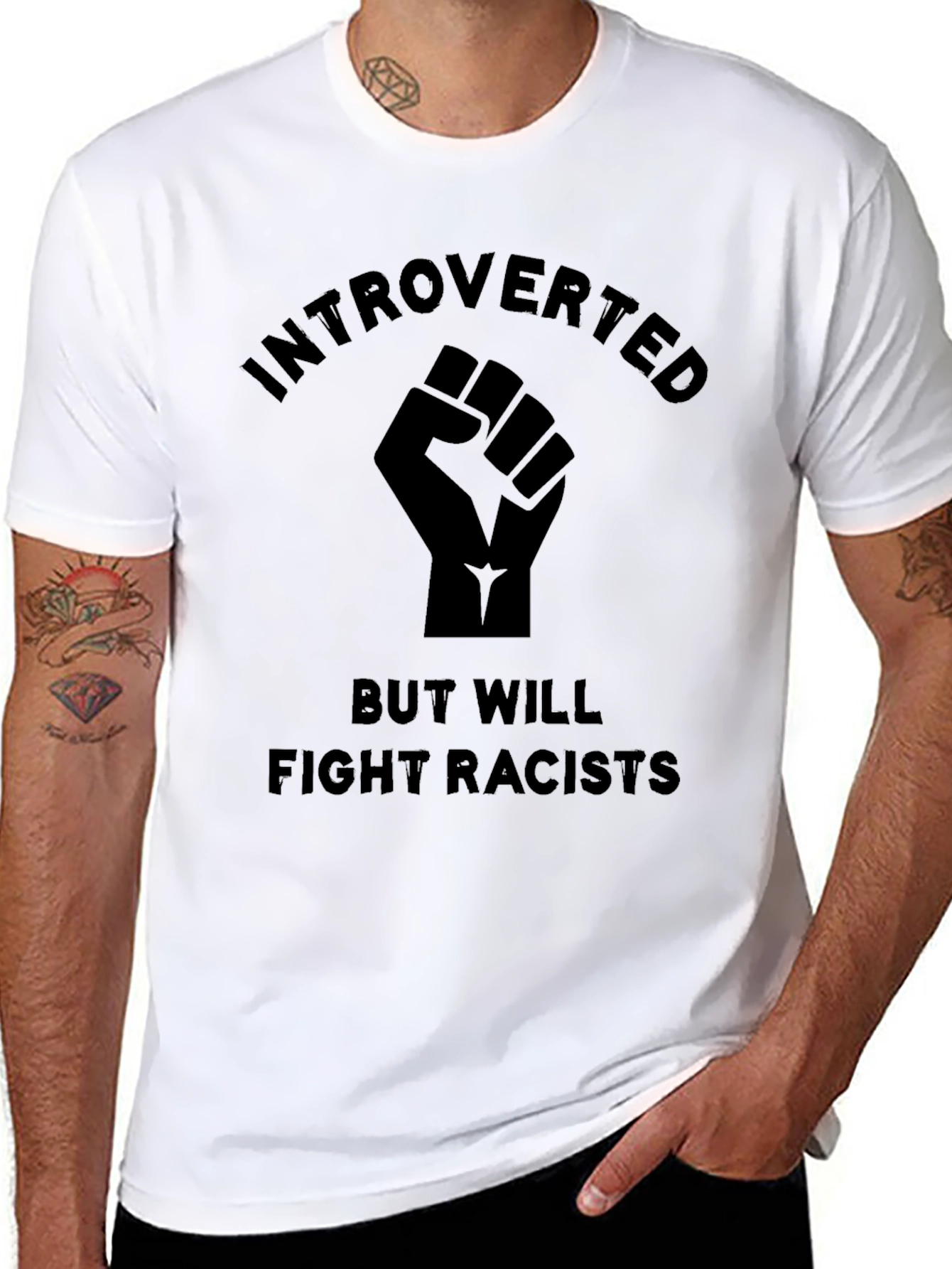 Introverted Fight Racists Black Graphic T-Shirt