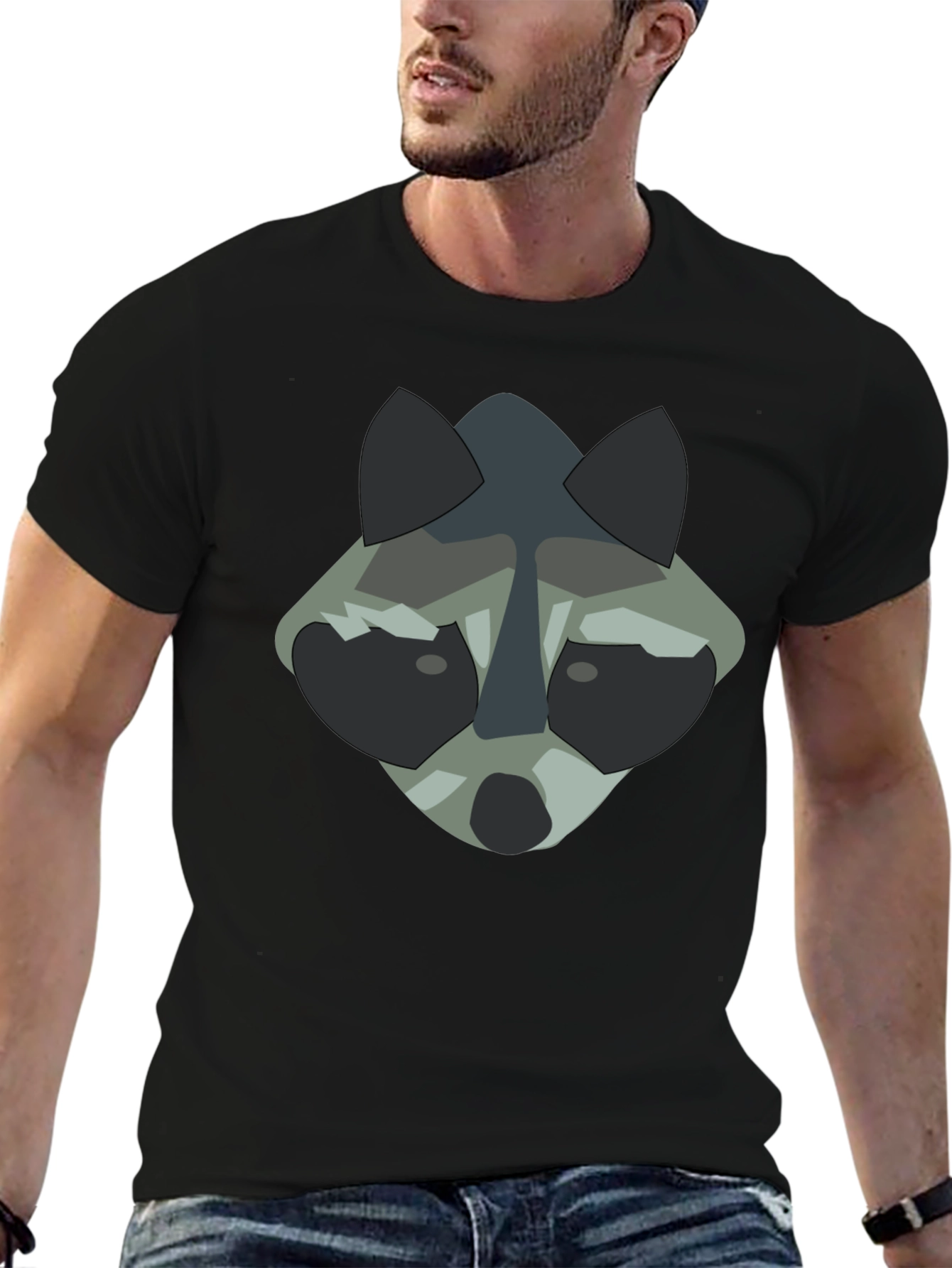 Raccoon Graphic Print Black T-Shirt