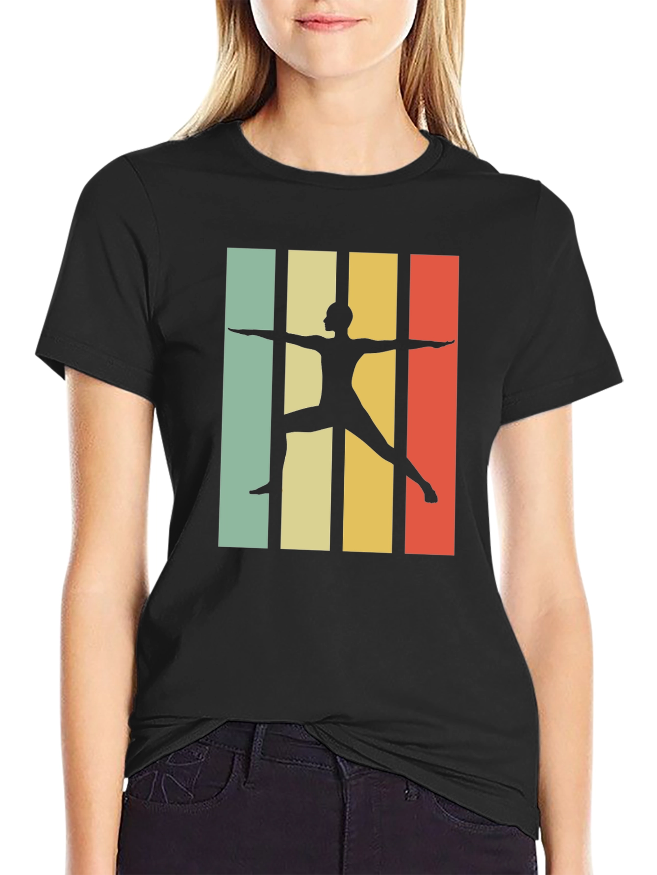 Retro Yoga Pose Graphic T-Shirt - Black