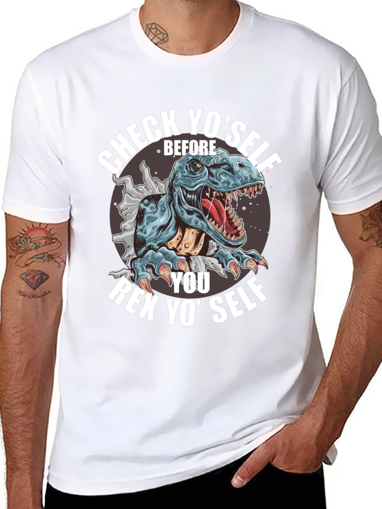 Check Yoself Rex T-Shirt - Funny Dinosaur Tee