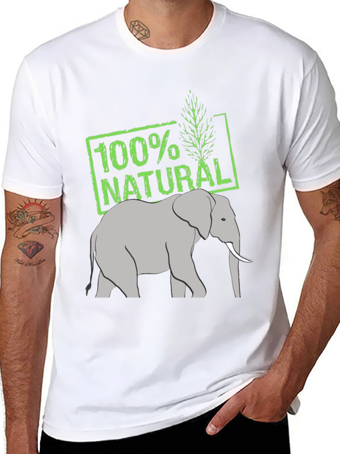 100% Natural Elephant Graphic Tee - Black